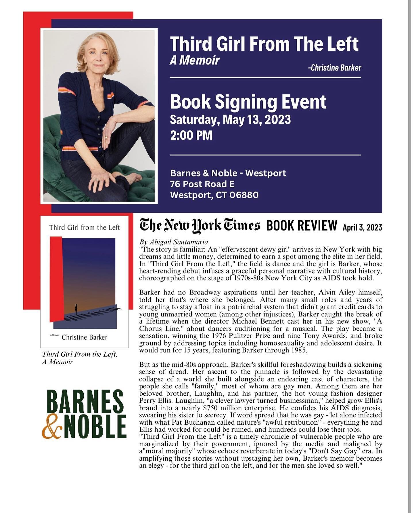 Please join me at the Westport Barnes and Noble this Saturday May 13th at 2 PM! I look forward to signing books and meeting new people!📚