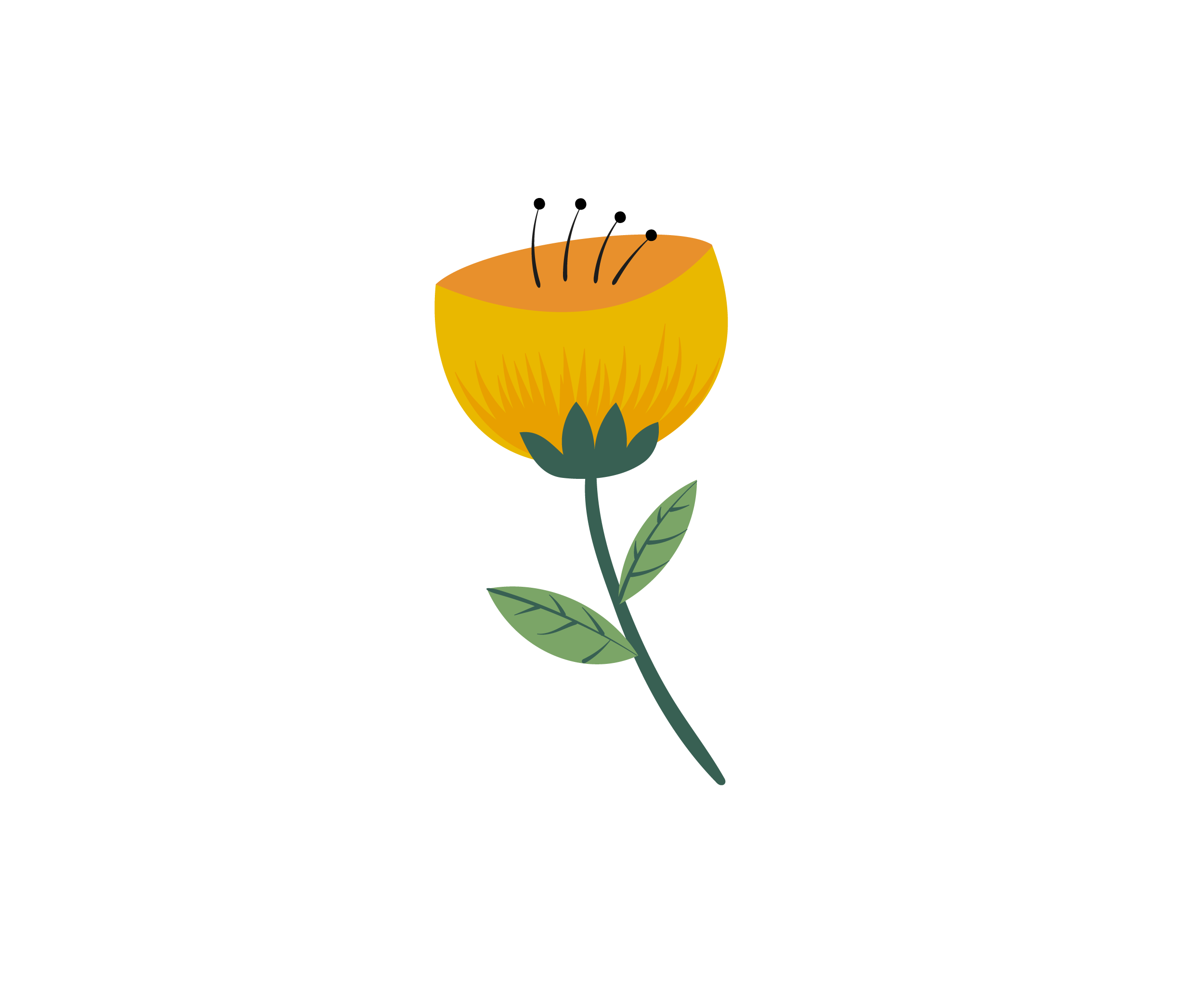 Illustration of a yellow flower with green stem and leaves