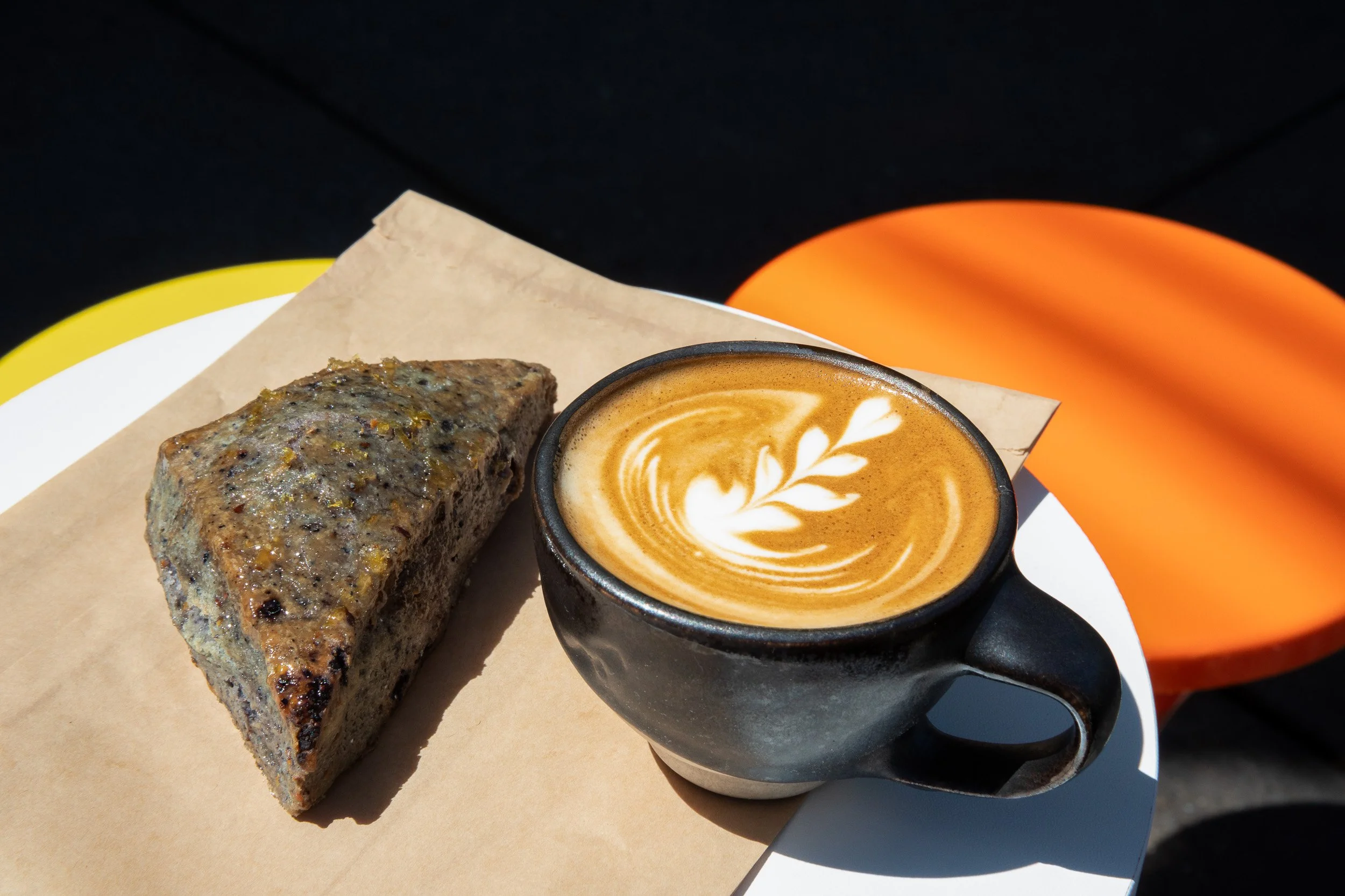 A cappuccino and scone.