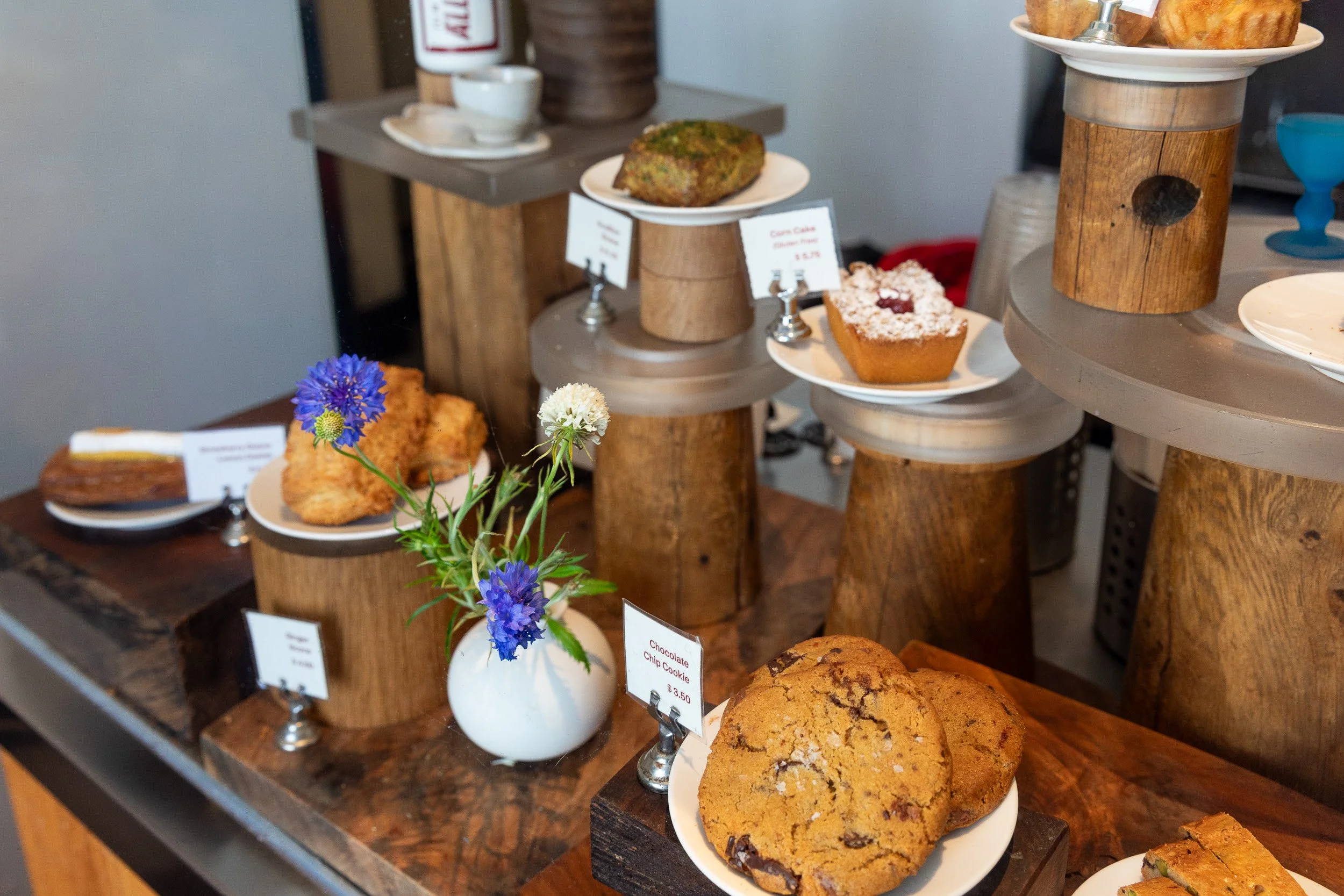 A display case of pastries
