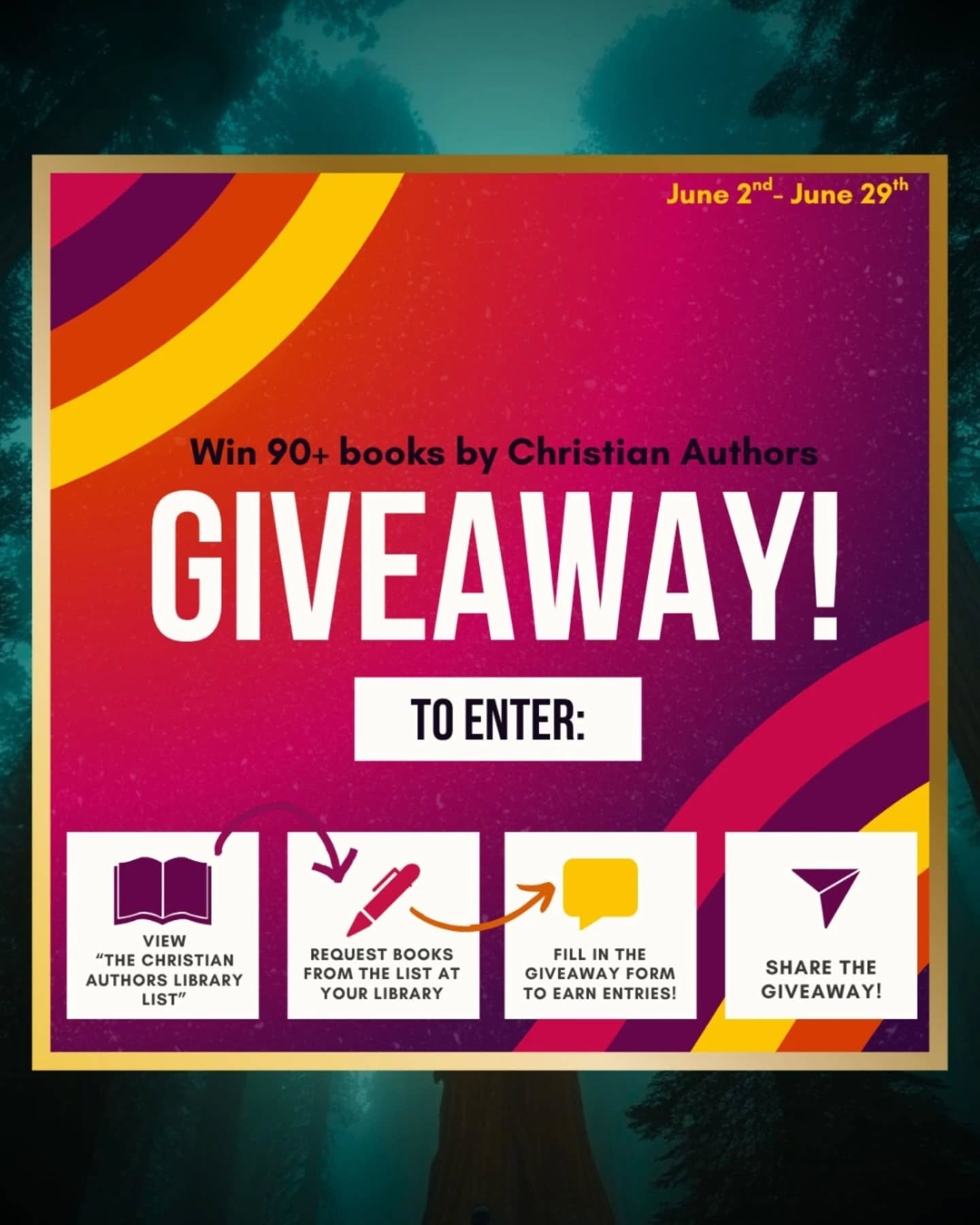 Win 90+ books by Clean and Christian Fiction Authors!

To Enter: 

Request books from &ldquo;The Christian Authors Library List&rdquo; at your library.

Fill in the giveaway form to earn entries for each book you request!

Bonus: Share the giveaway l