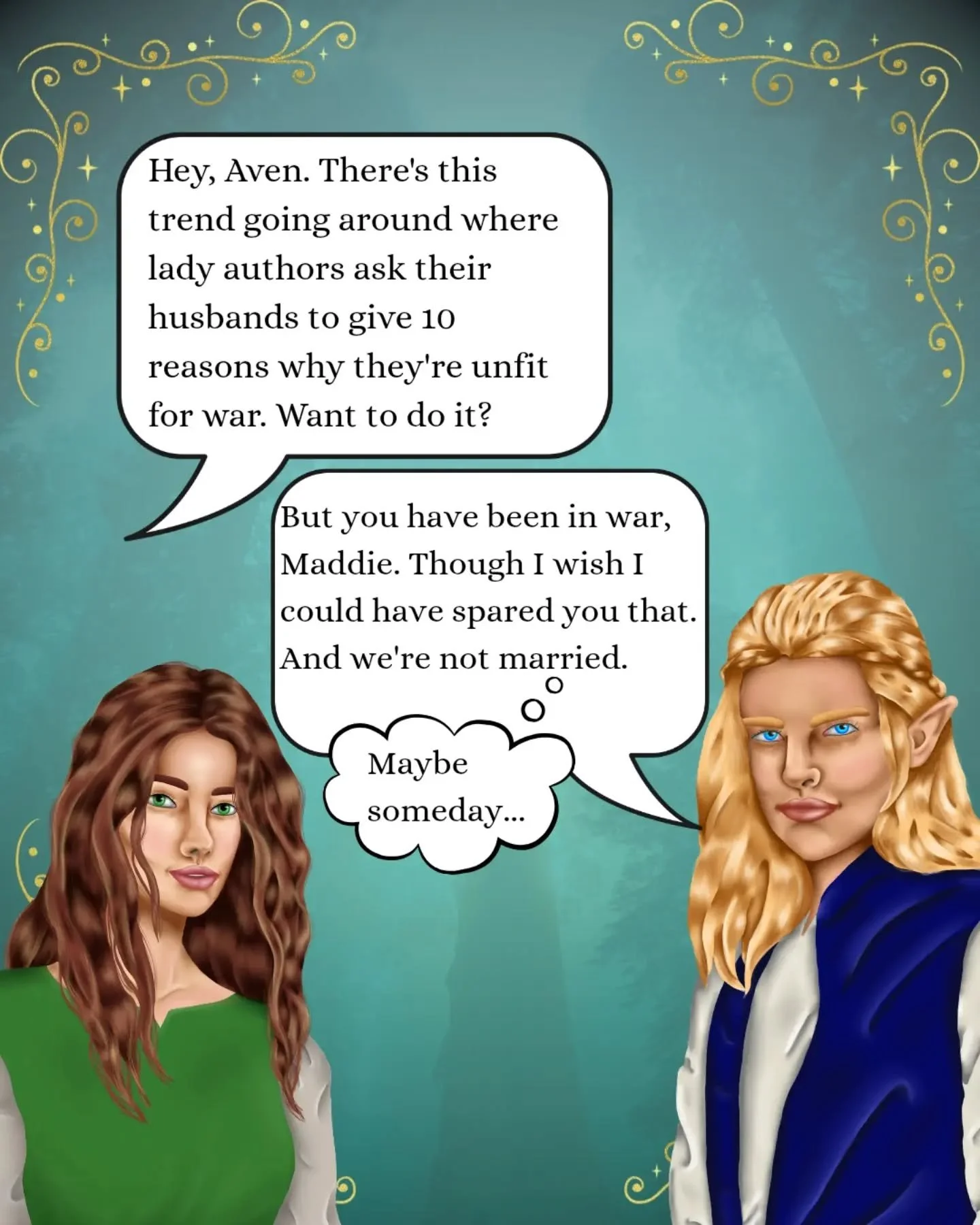 Finally found a way to join this trend! 😆

While Maddie is learning to fight and has been in battle, war isn't exactly where she belongs. She's more of a healer&rsquo;s assistant than a warrior. 

But that isn't to say she can't down a shifter or tw