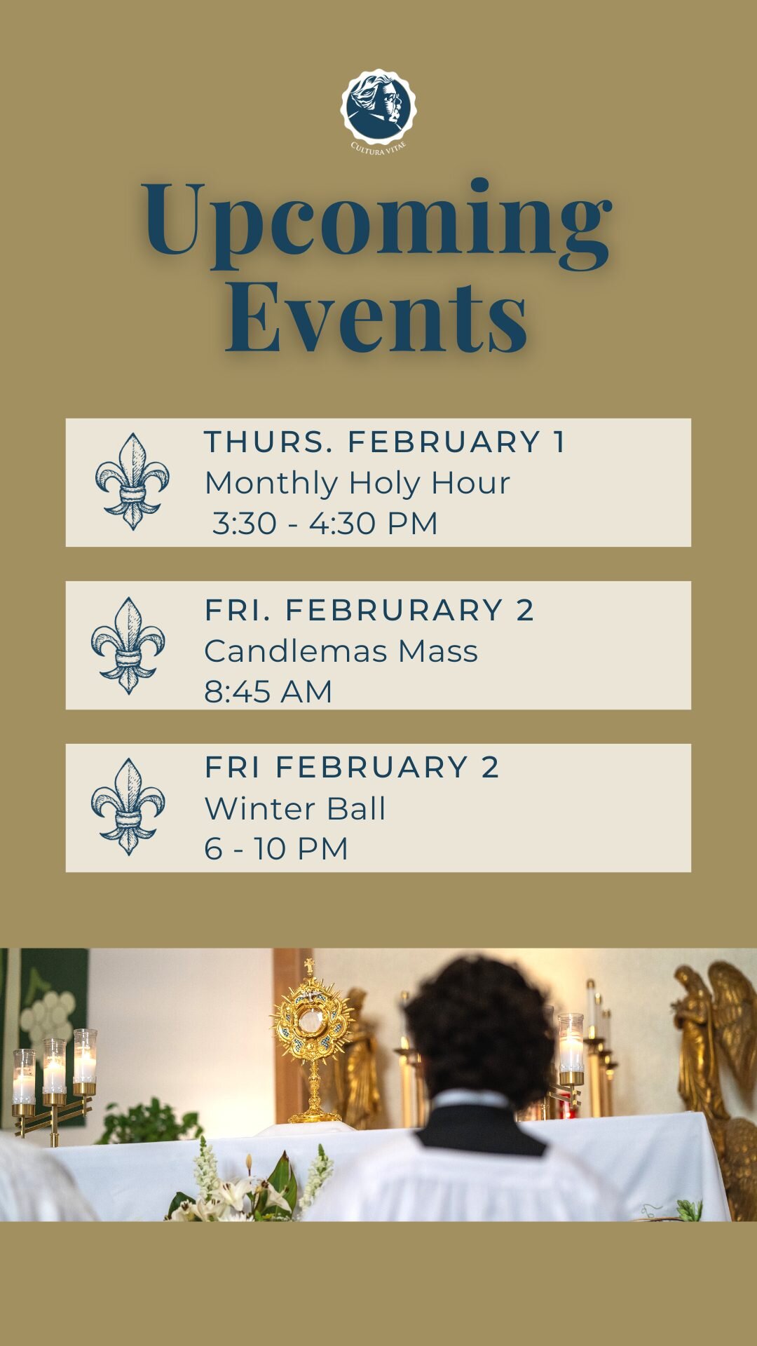 Join our community this Catholic Schools Week in prayer and fellowship during our upcoming events: monthly holy hour on Thursday, Candlemas Mass on Friday and Friends of Chesterton Social during our Narnia Winter Ball on Friday night! https://www.cam