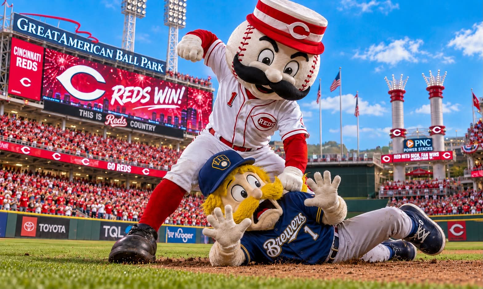 FINALLY beat the Brewers in a home series! ⚾️ Milwaukee, thanks for stopping by&mdash;drive safely! Let&rsquo;s go, Reds! 

#CincinnatiReds #RedsWin #Reds #baseball #MLBB
