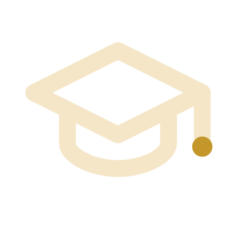 Icon of a graduation cap on an orange circle background