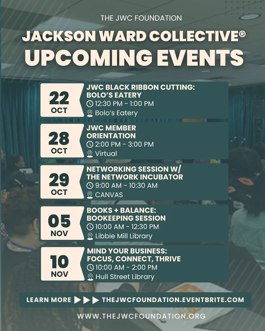 🍁✨Fall is here, and so are fresh opportunities to learn, connect, and grow with  JWC Foundation! From celebrating local wins to sharpening your business skills, our upcoming events are all about helping you finish the year strong.

Here&rsquo;s what