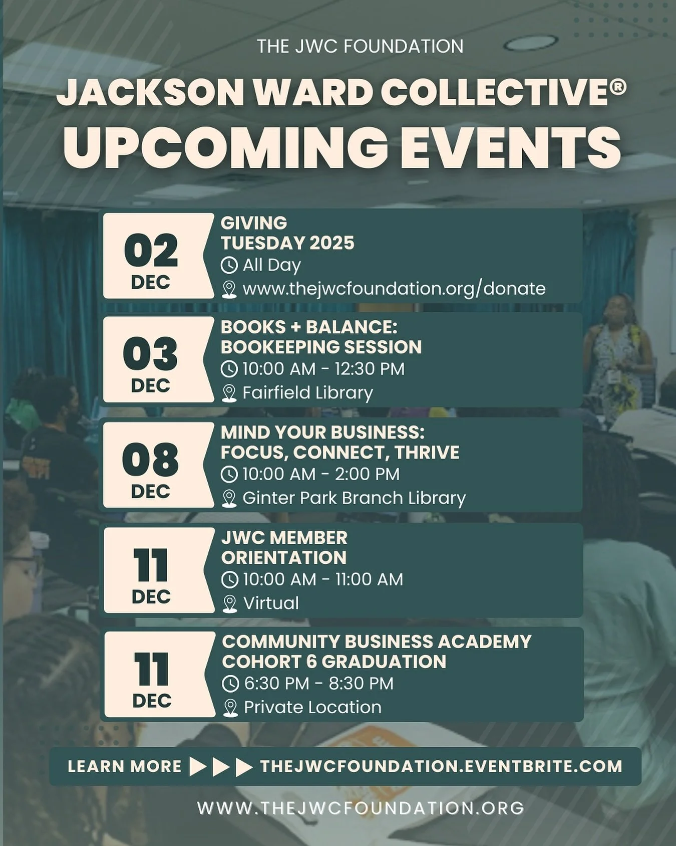 December is here, and so is our final programming of 2025! Whether you&rsquo;re wrapping up projects, tightening your finances, or reconnecting with community, these last sessions are your chance to finish the year strong. 💪🏾✨

💙 Giving Tuesday: S