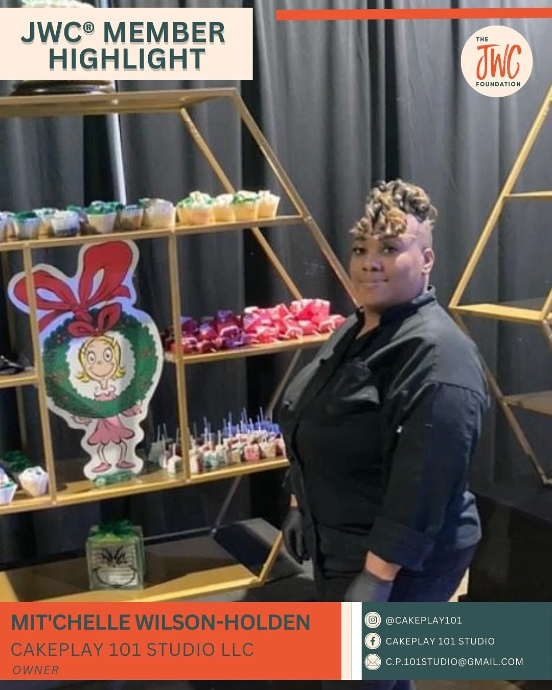 This month, we&rsquo;re spotlighting JWC member Mit&rsquo;chelle Wilson-Holden, the creative force behind CakePlay 101 Studio LLC [@cakeplay101]. 🍰💫

What started as a simple fondant project in culinary school turned into a passion that&rsquo;s now