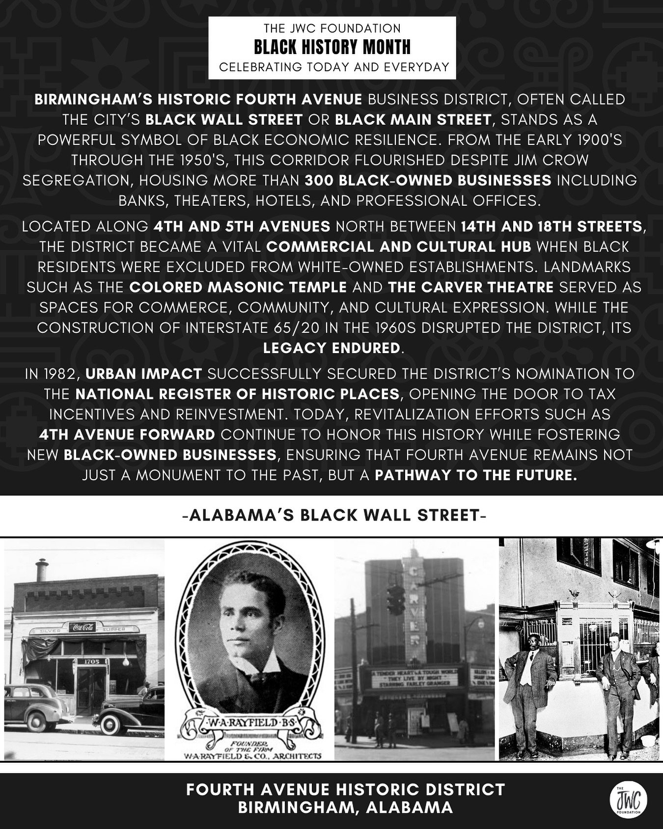 Black Wall Street didn&rsquo;t exist in just one city.
Birmingham&rsquo;s Historic Fourth Avenue Business District tells a powerful story of Black entrepreneurship, resilience, and community.

Built during a time when access was denied, this corridor