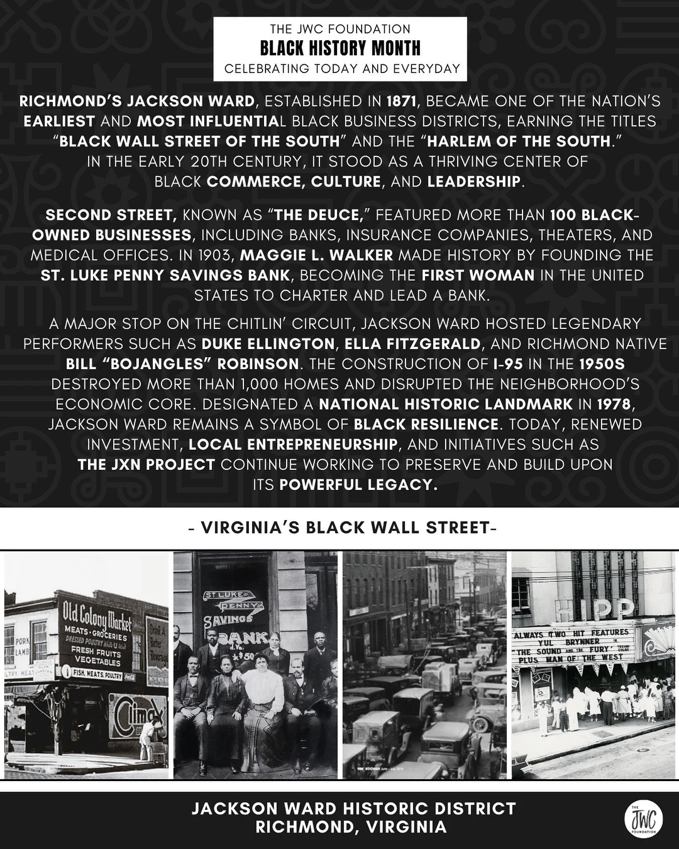 As we close Black History Month 2026, we celebrate Jackson Ward today and every day.

Jackson Ward was never just a neighborhood. It was a declaration.
Established in 1871, it became one of the earliest and most powerful centers of Black wealth and l