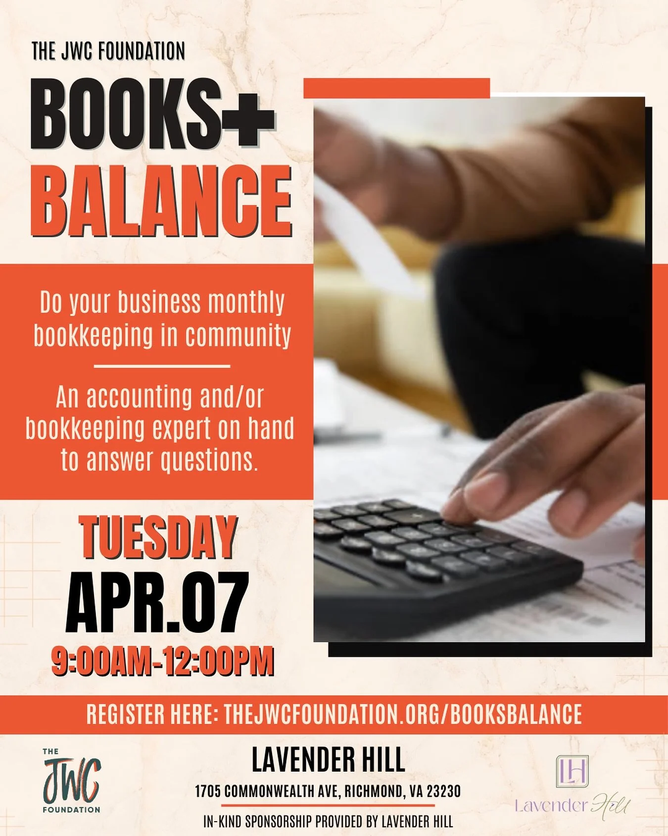 Mark your calendars for April&rsquo;s Books + Balance.&nbsp;&nbsp;With the tax deadline approaching, now is the time to get your books in order.
If you&rsquo;ve been putting off organizing receipts, reconciling accounts, or asking those &ldquo;I&rsqu