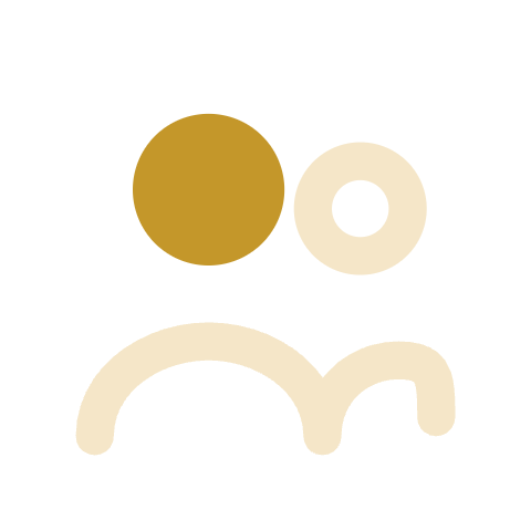Icon of two white stylized people on a red circular background.