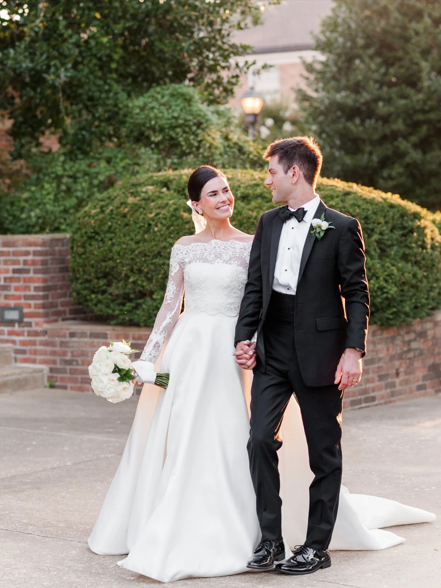 Highlighting Mrs. Katherine Mallory &mdash; elegant as can be in her Italian taffeta a-line gown and beautiful off-the-shoulder lace overlay ✨ Thank you for trusting us, Katherine, and allowing us to bring this vision to life! 

ML Bride &mdash; @kat