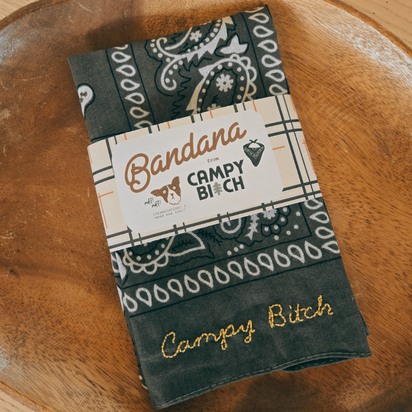 Dark Green Paisley Bandana — Hand Embroidered (Campy Bitch)