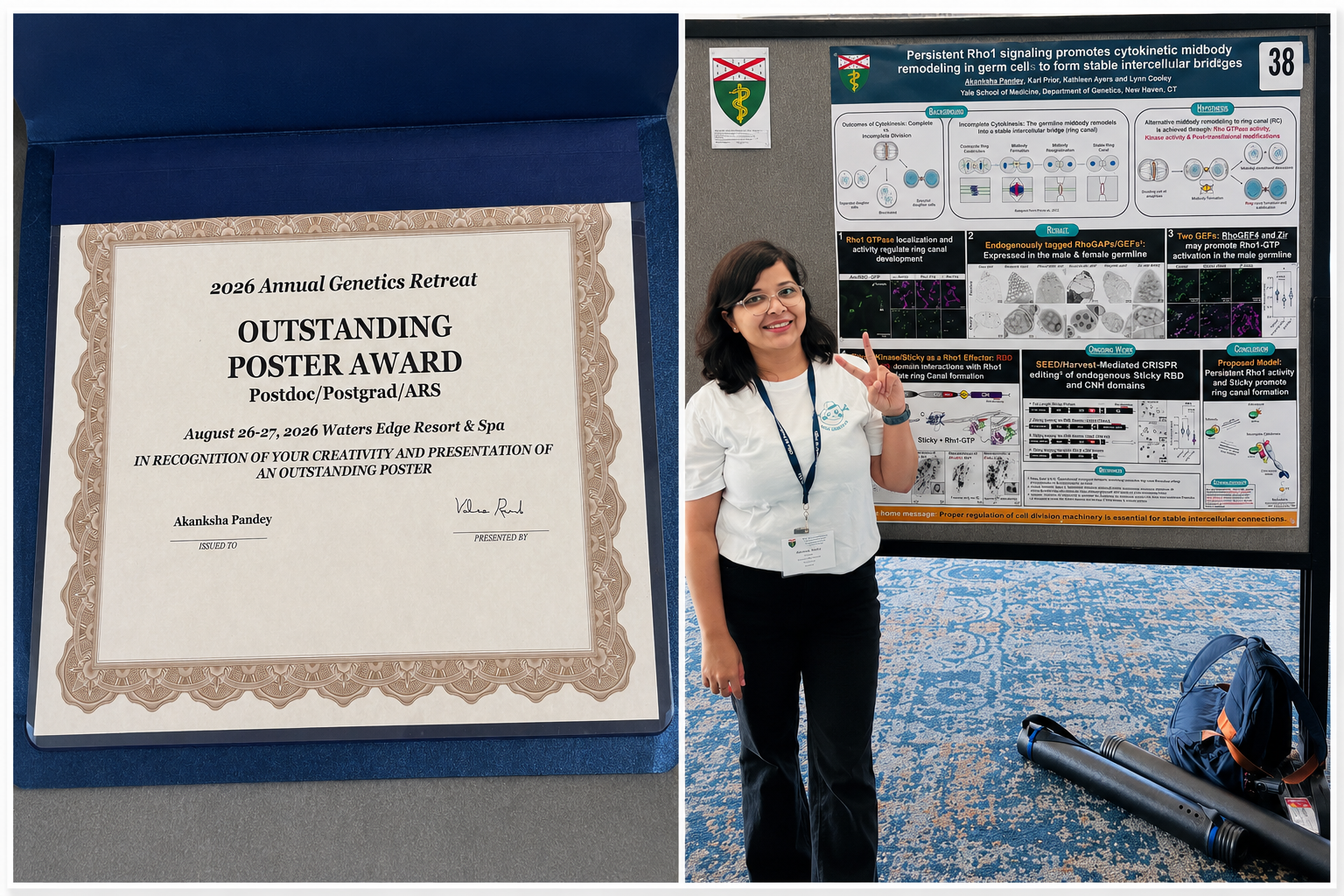 Akanksha’s poster wins at Genetics Department Retreat 2026.