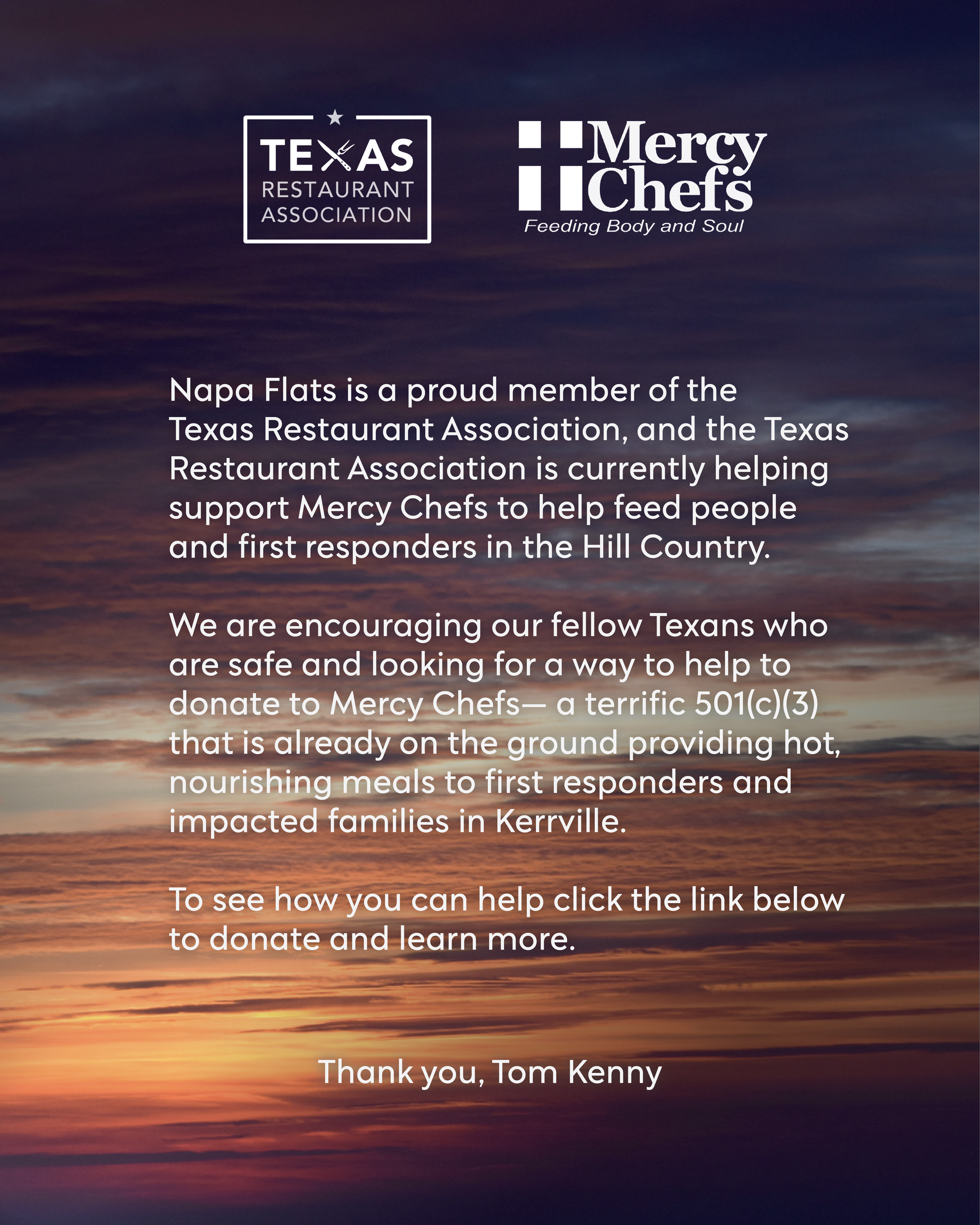 Napa Flats Teams With Texas Restaurant Association & Mercy Chefs to Support Kerrville Flood Response