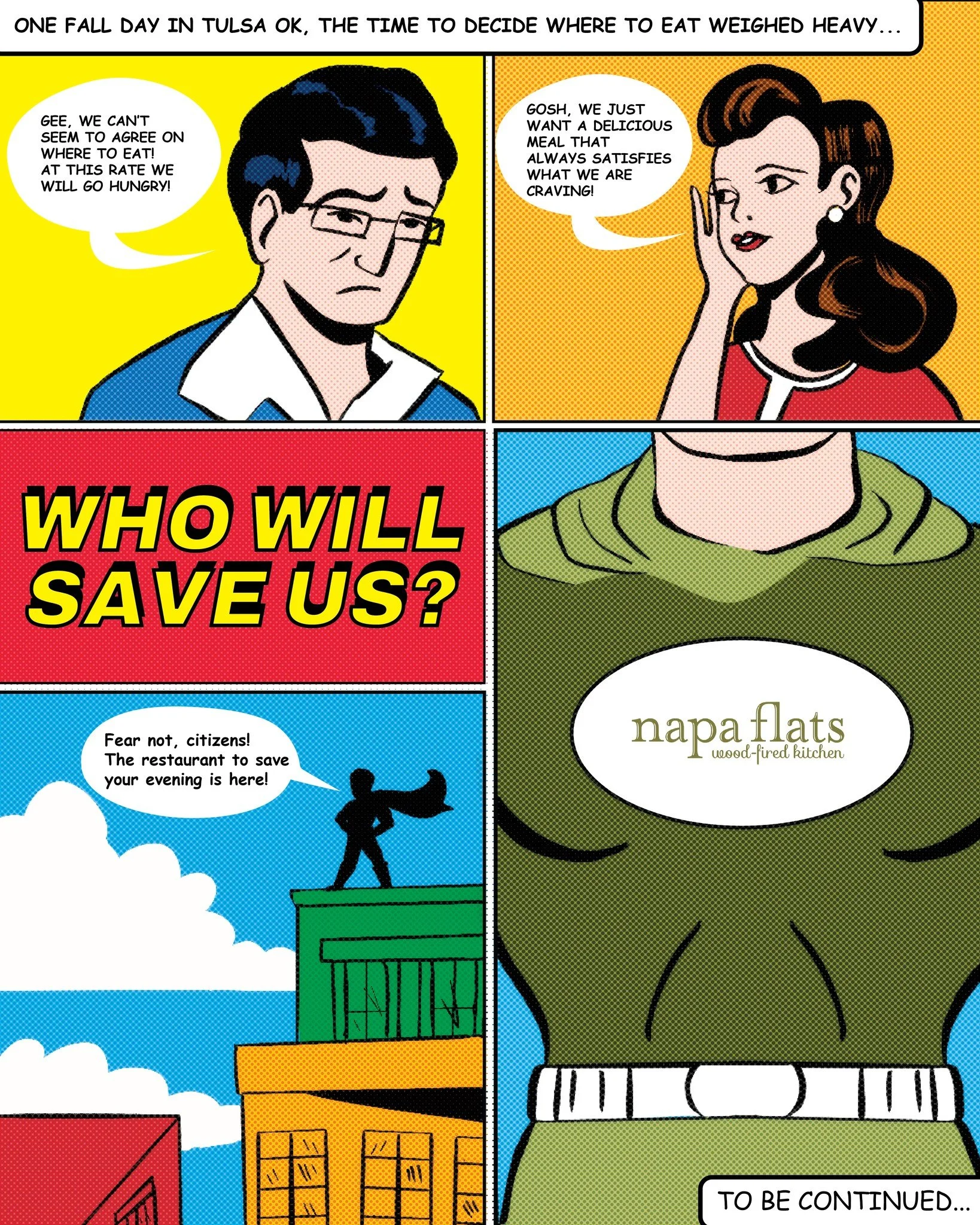 Ready to have a SUPER evening? It's dinner time, at Napa Flats!

#napaflats #nationalcomicday#eatlocaltulsa #superheros #napaflatstulsa #superhungry #bestrestauranttulsa #funny #comicbook #918eats #johncrancer