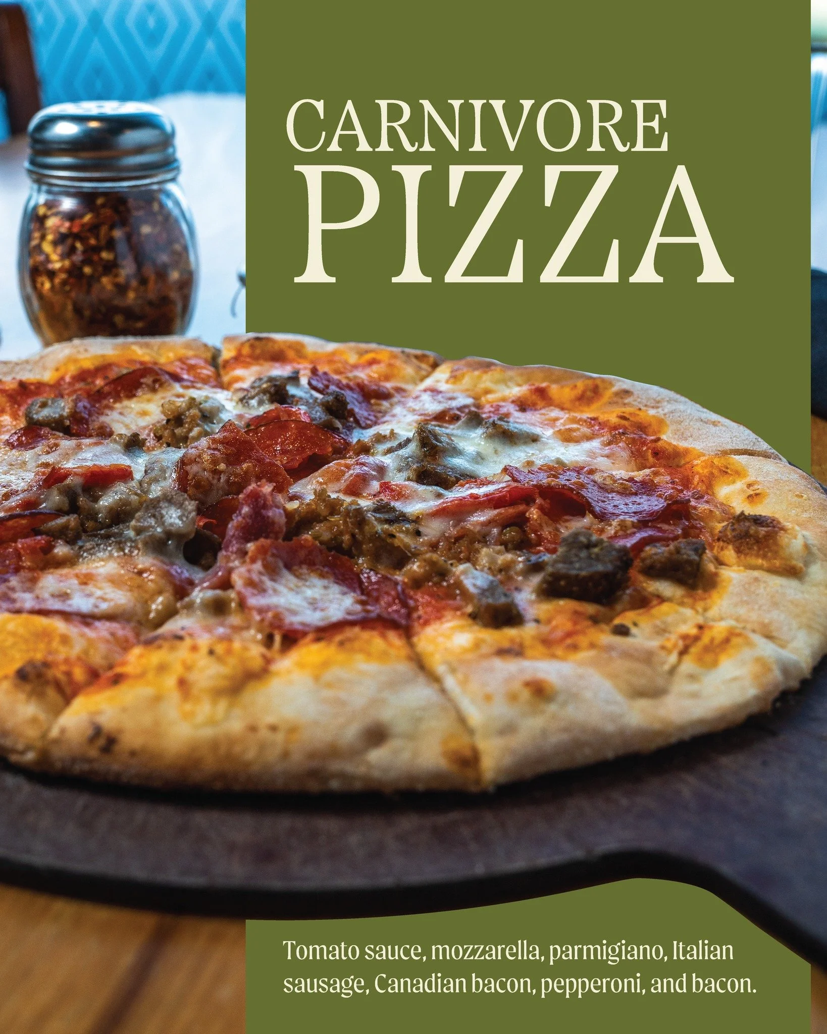 Meet your meaty match! 🐷🍕 The Carnivore Pizza is bacon us crazy&mdash;with sausage, pepperoni, Canadian bacon, and more bacon (because why not?)

#napaflats #pizza #eatlocaltulsa #bacon #napaflatstulsa #yummy #bestrestauranttulsa #funtimes #savory 