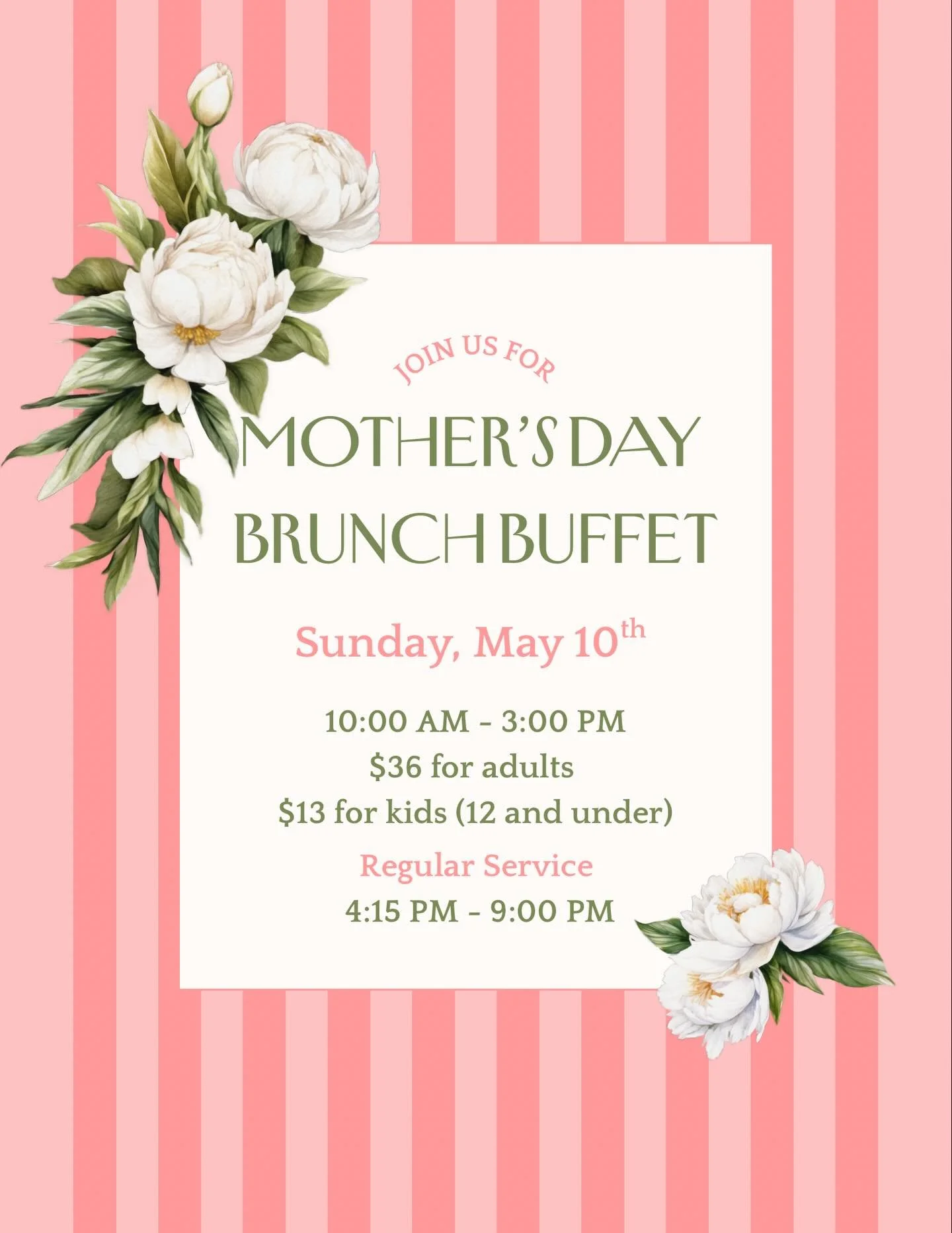 Mother&rsquo;s Day plans = handled 💐

Bring the whole family and enjoy a brunch Mom will love&mdash;delicious food, sweet moments, and time together! 

✨Reservations Recommended✨