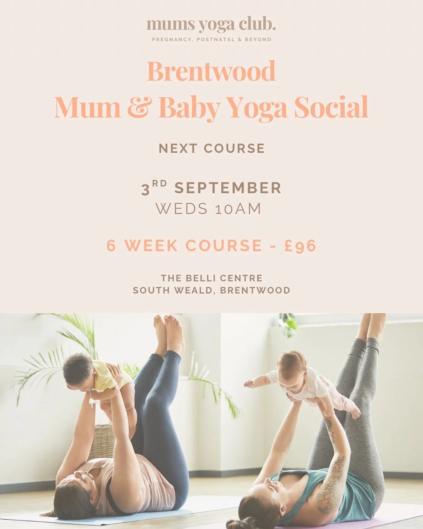 ✨ Mum &amp; Baby Yoga Class in Brentwood ✨

I&rsquo;m so excited to share that we are launching an extra Mum &amp; Baby Yoga course is starting in Brentwood! 💛

🧘&zwj;♀️ Wednesdays at 10am
📍 Brentwood
📅 Starting 3rd September

This is a gentle, w