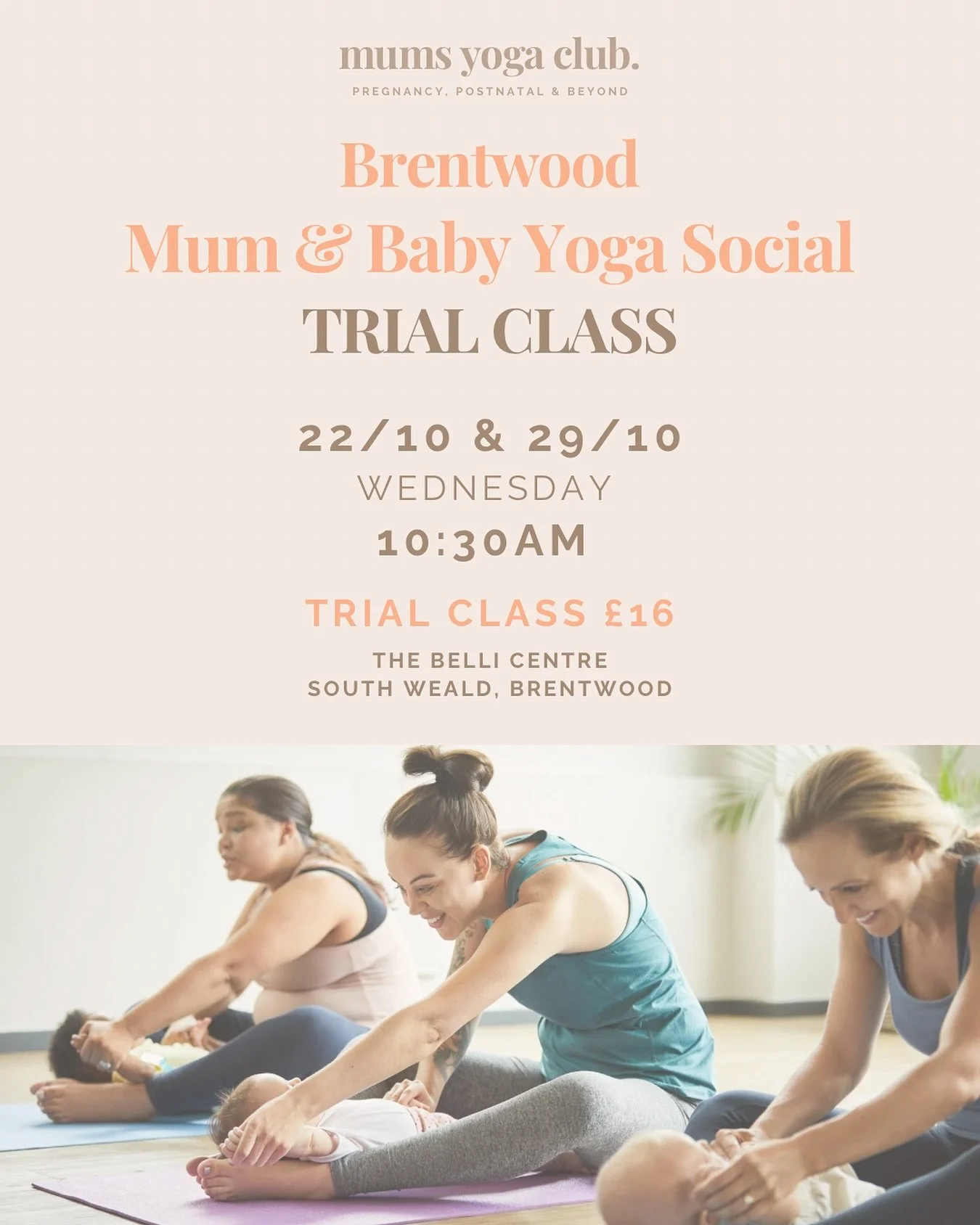 ✨ New Time, New Energy! ✨

Our Brentwood Mum &amp; Baby Yoga Social has a brand new time, 10:30AM on Wednesdays. And to celebrate, I&rsquo;m inviting you to come along for a trial class on 22nd or 29th October 💕

If you&rsquo;ve been curious about j