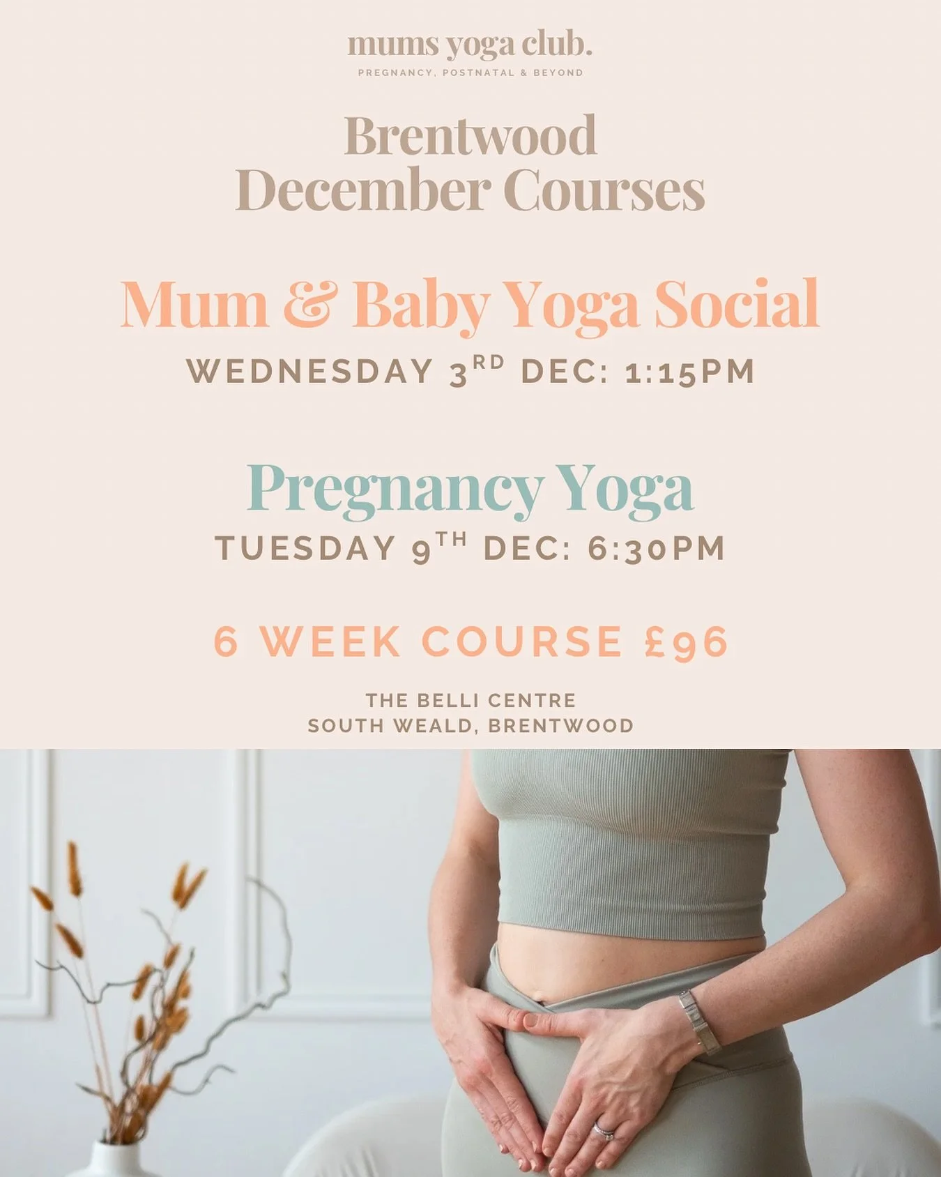 Join our Brentwood December Courses at Mums&rsquo; Yoga Club - the perfect way to nourish your body and mind before the year ends. (Can&rsquo;t believe I&rsquo;m already saying that!!)💛

🤱 Mum &amp; Baby Yoga Social
Wednesdays from 3rd Dec | 1:15pm