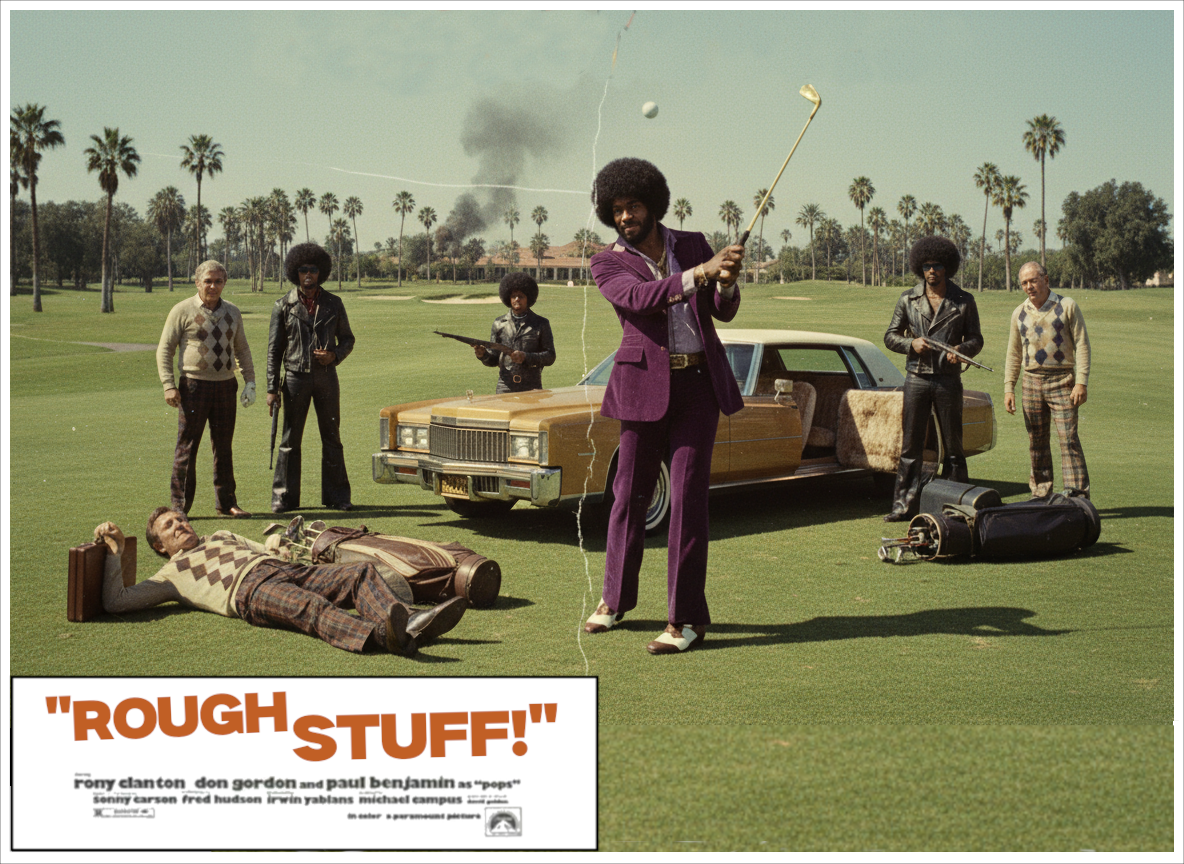 Lobby card for the criminally underseen 1974 golf Blaxploitation classic Rough Stuff, starring Jimmy “The Shaft” Jackson.