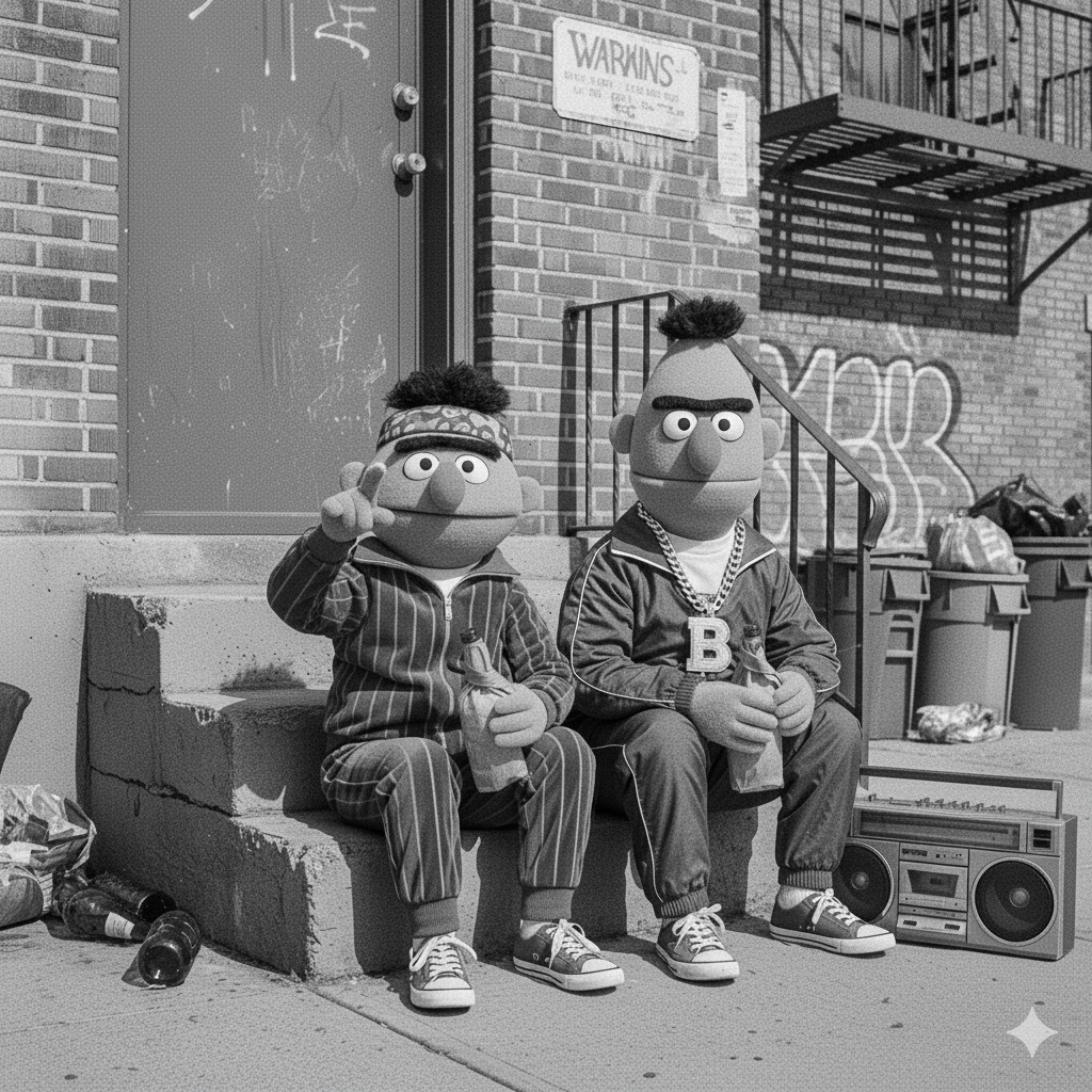 Behind-the-scenes photo of Art and Bernie from the 1973 Sesame Boulevard episode "D is for Def".