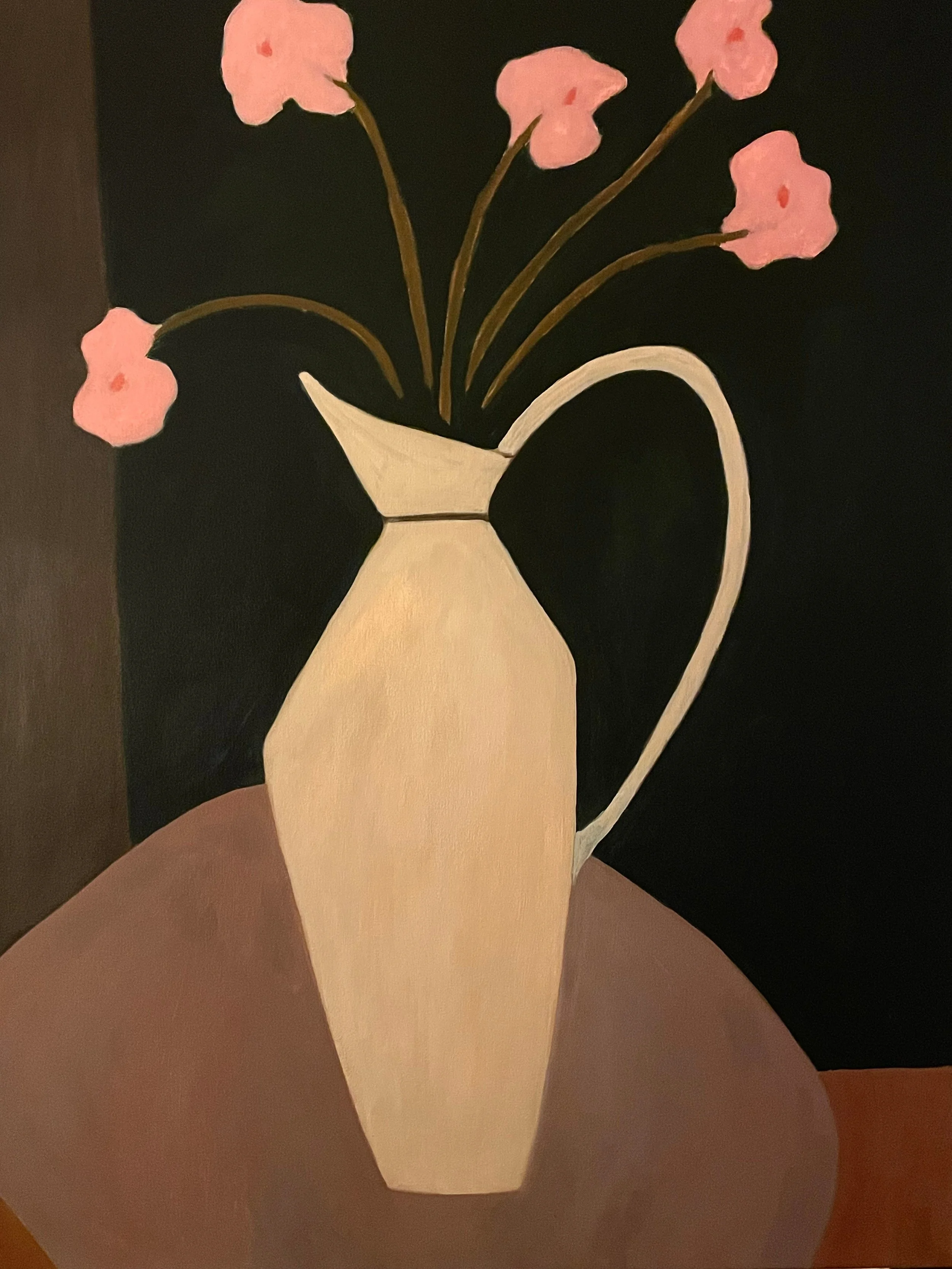 Water Jug with Pink Flowers | Oil on Canvas 