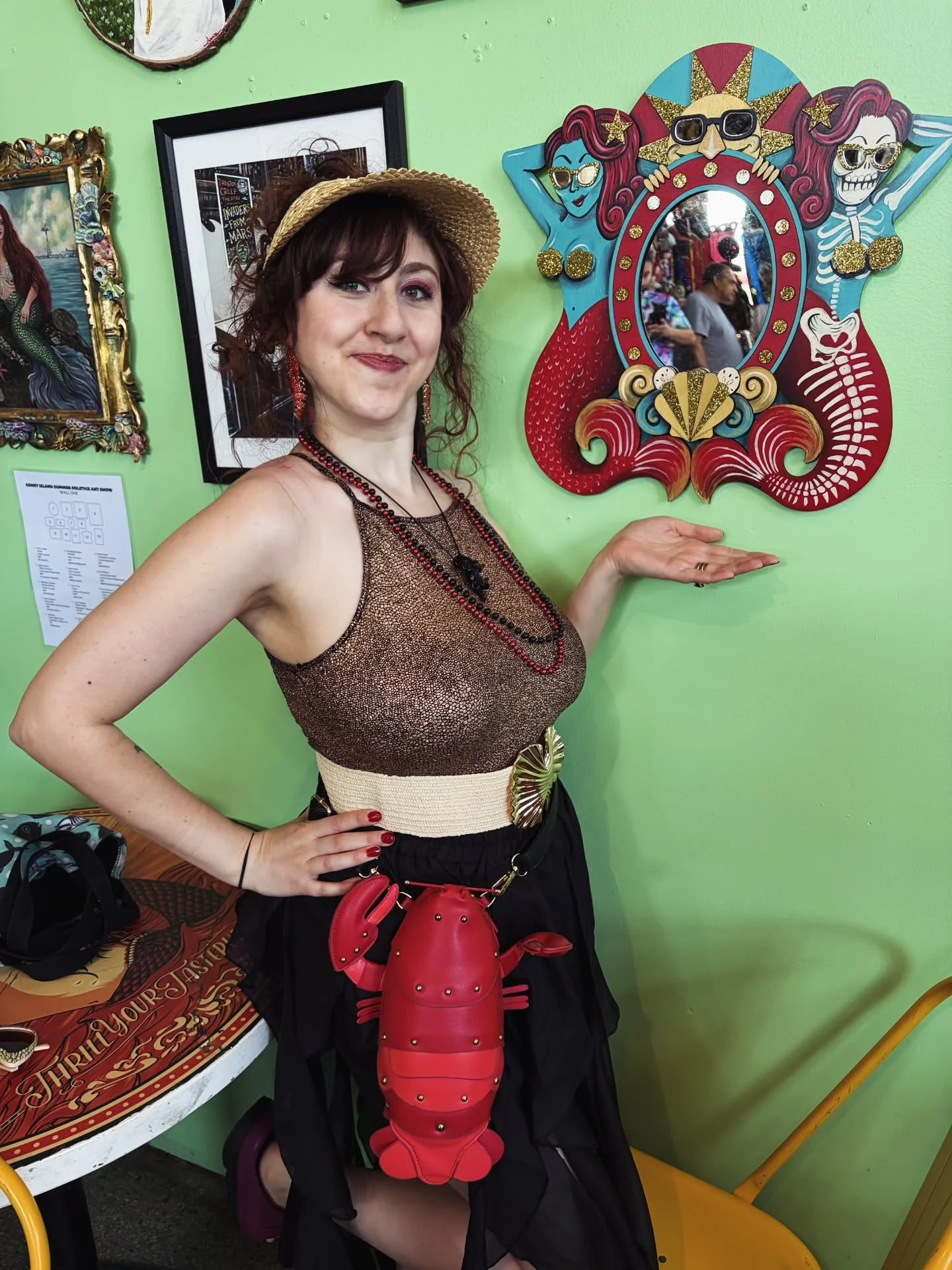This is the last weekend to catch the Summer Solstice Group Show at @coney.island.usa 's Freak Bar 🌞 My Mirror Shield piece is going to a lovely new home, but there are still wonderful pieces up for adoption! Please inquire about which ones are stil