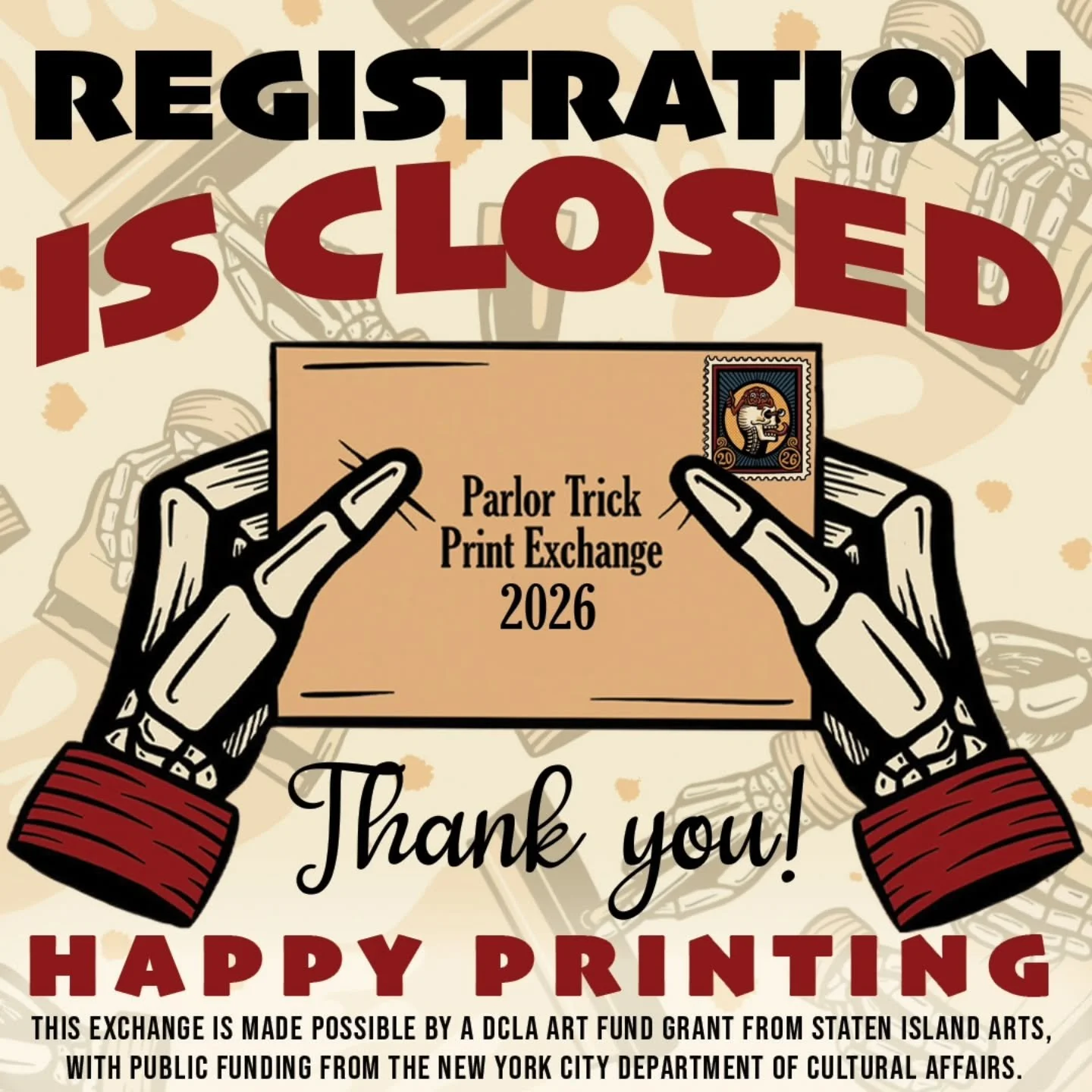 Registration for this year's print exchange is now closed! Thank you to all 75 artists that have signed up to show us their interpretation of "HUMAN!" Welcome packets will be shipped out this week,  so keep an eye out 👀
.
For anyone sad th