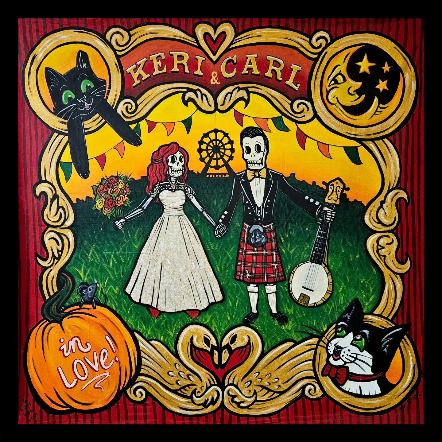 Happy Anniversary @carlgallagher83 🎃 2 years ago we threw a really fun party. Somehow, on top of all the wedding prep, I painted this banner for us 3 days before the big day. Thanks for putting up with my shenanigans 😘 Cheers to many more years
.
?