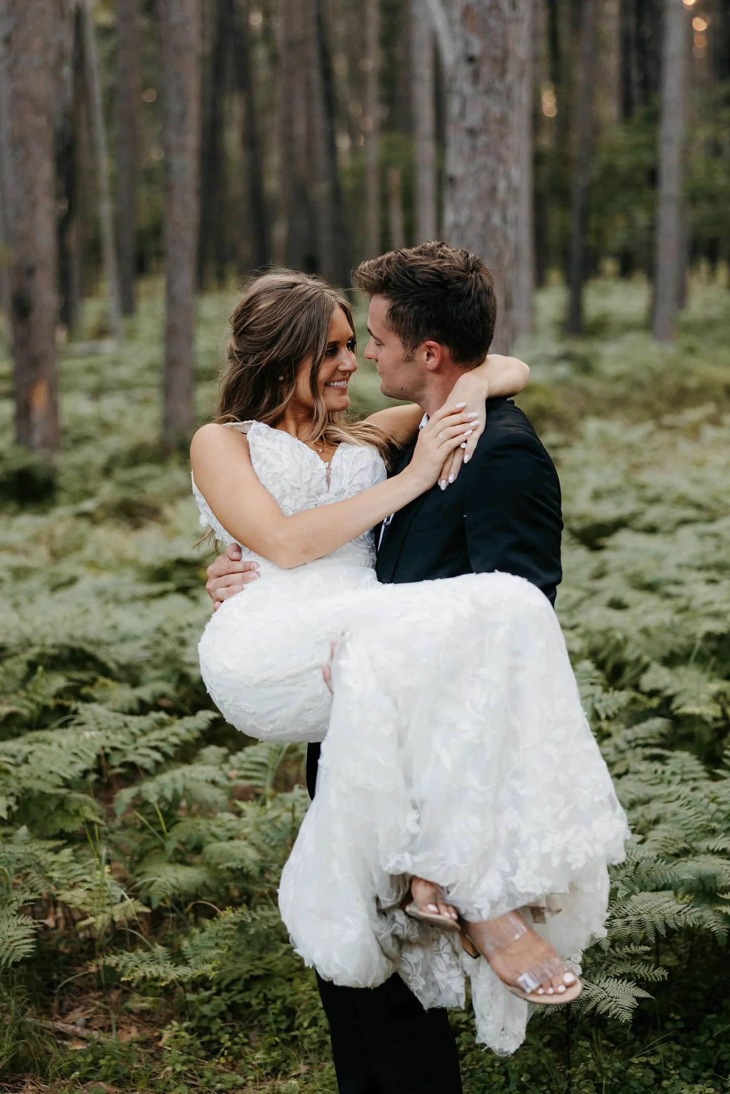 Bride and groom portraits, wedding in the forest, catalyst by nature link, Nisswa, MN