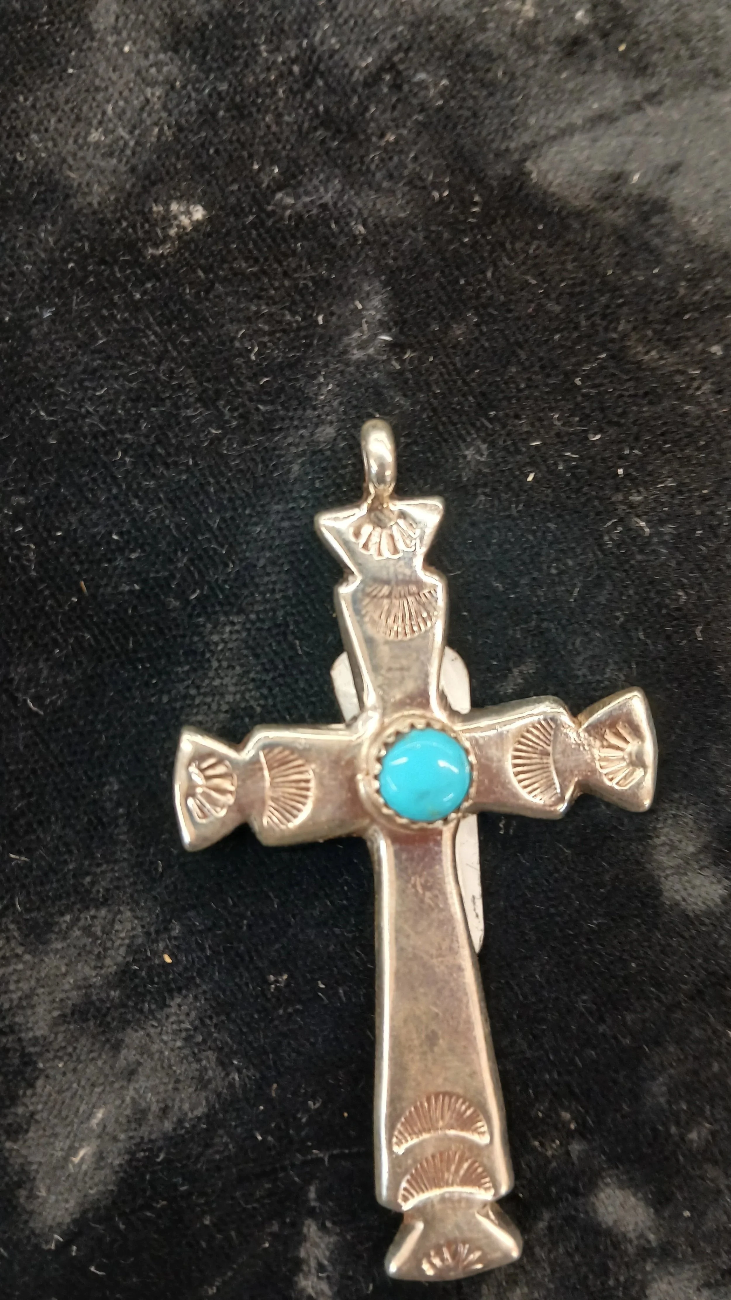 Cross with Kingman Turquoise and Silver
