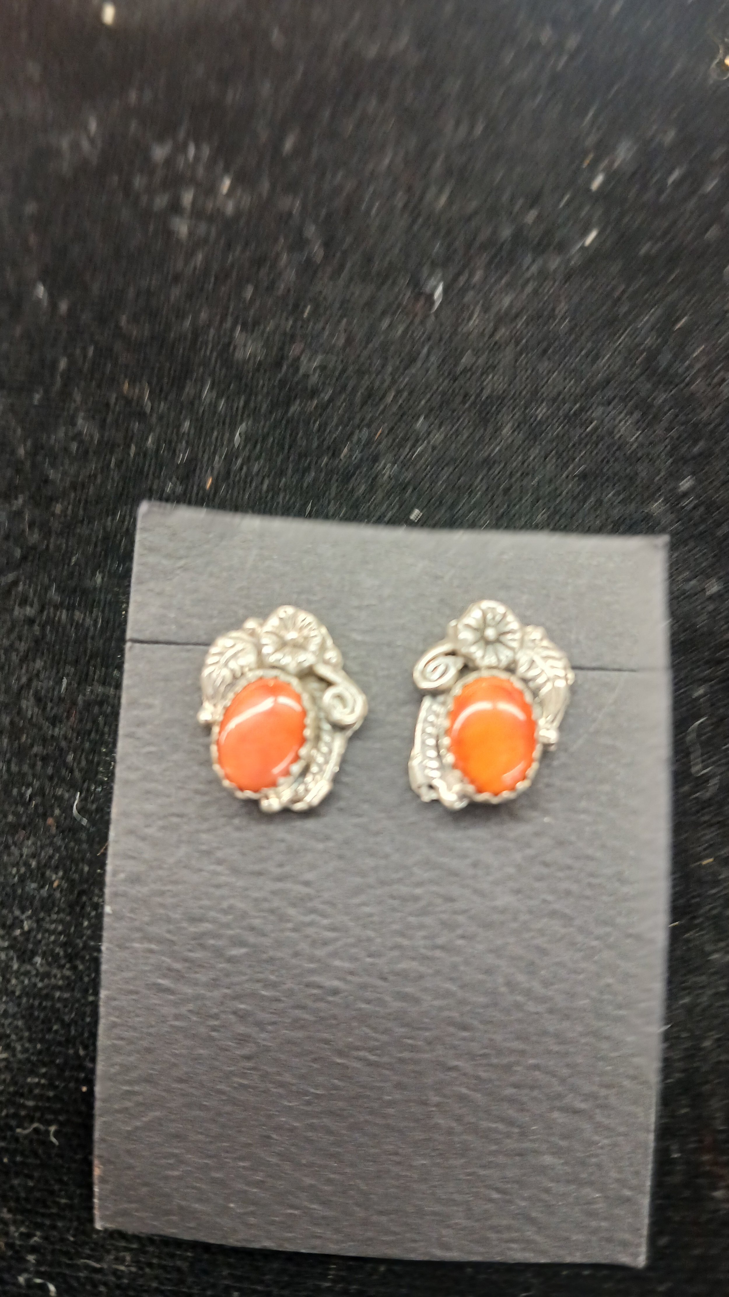 Coral and Silver Earrings