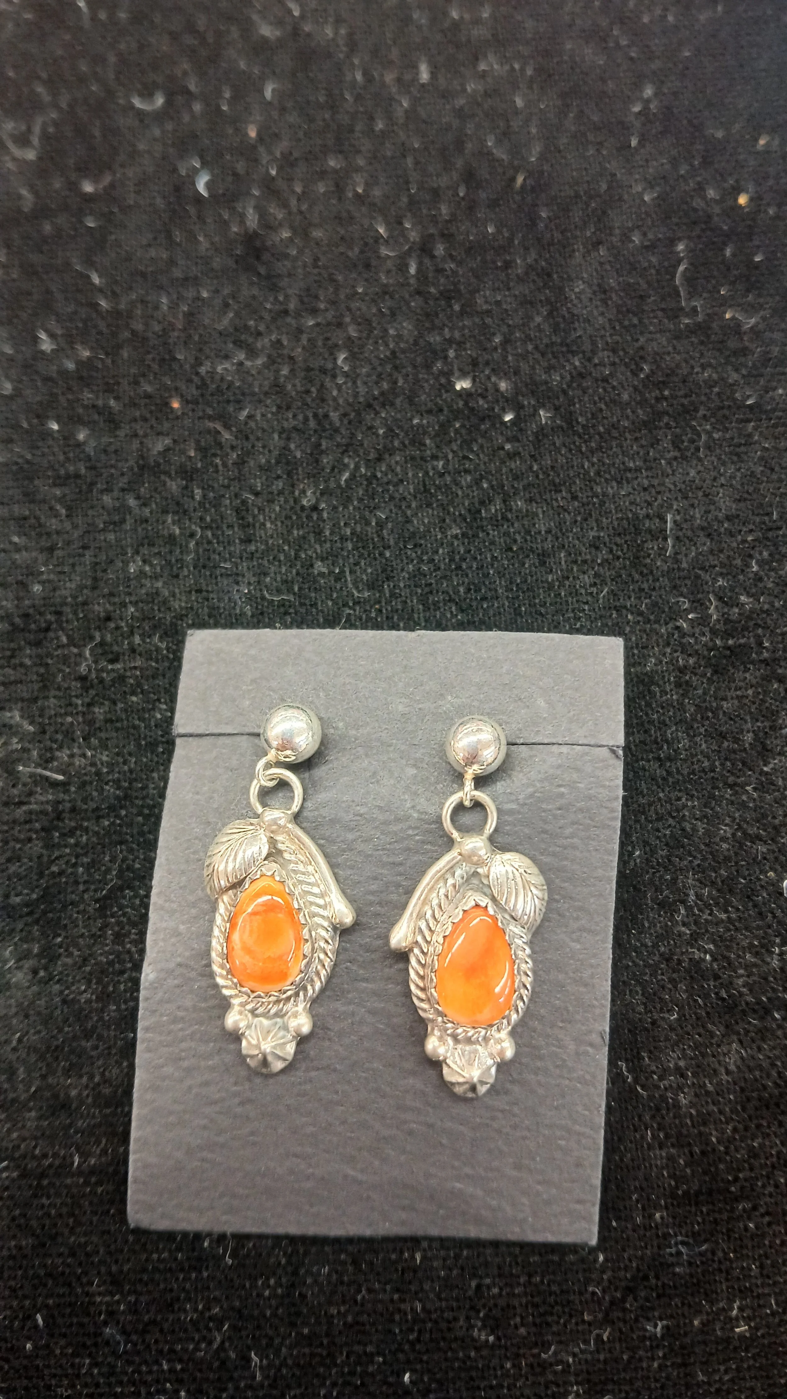 Navajo Orange Spiny Oyster Dangle Earrings
