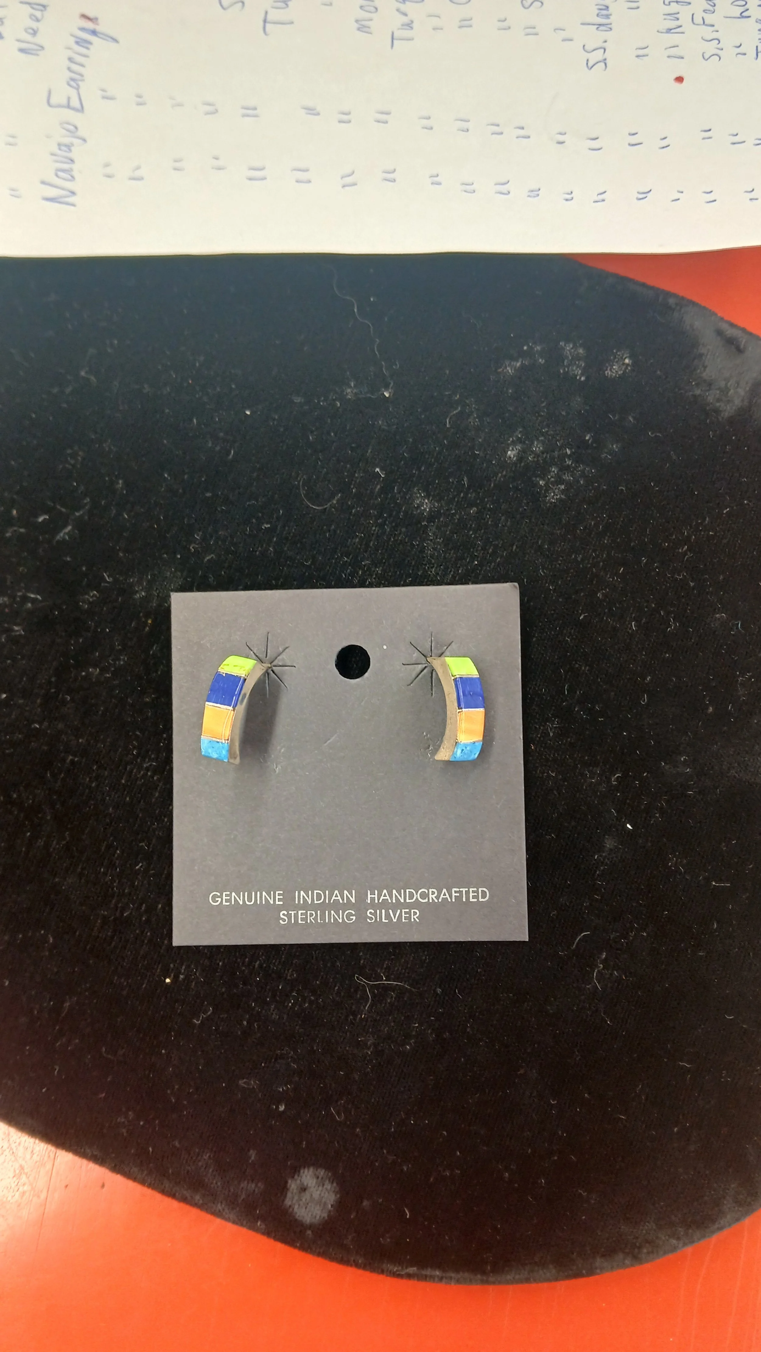 Zuni earrings multi stone inlay half hoop