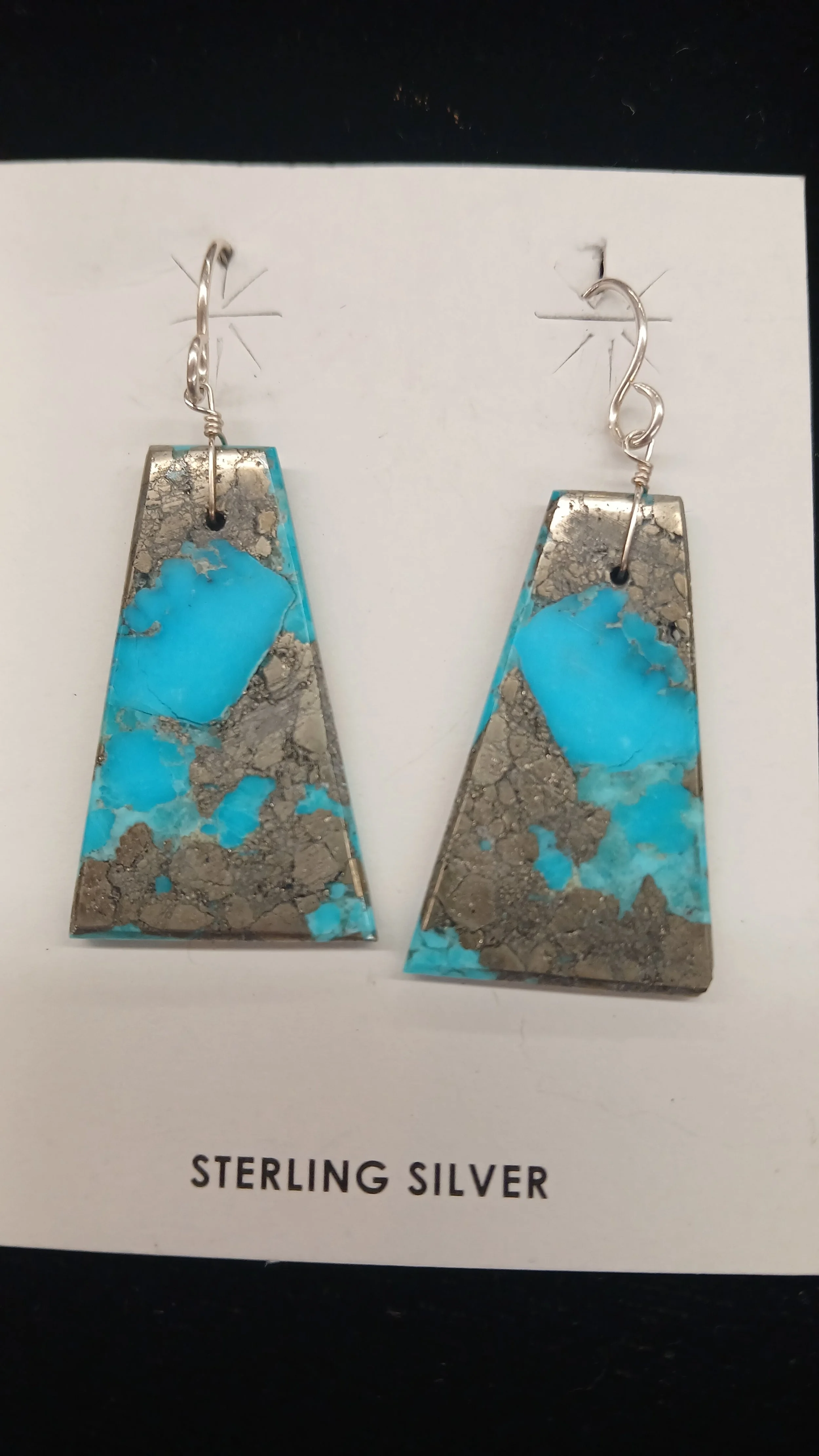Earring Turquoise dangle with Silver slab Trapezoid shaed by Santos Domingo