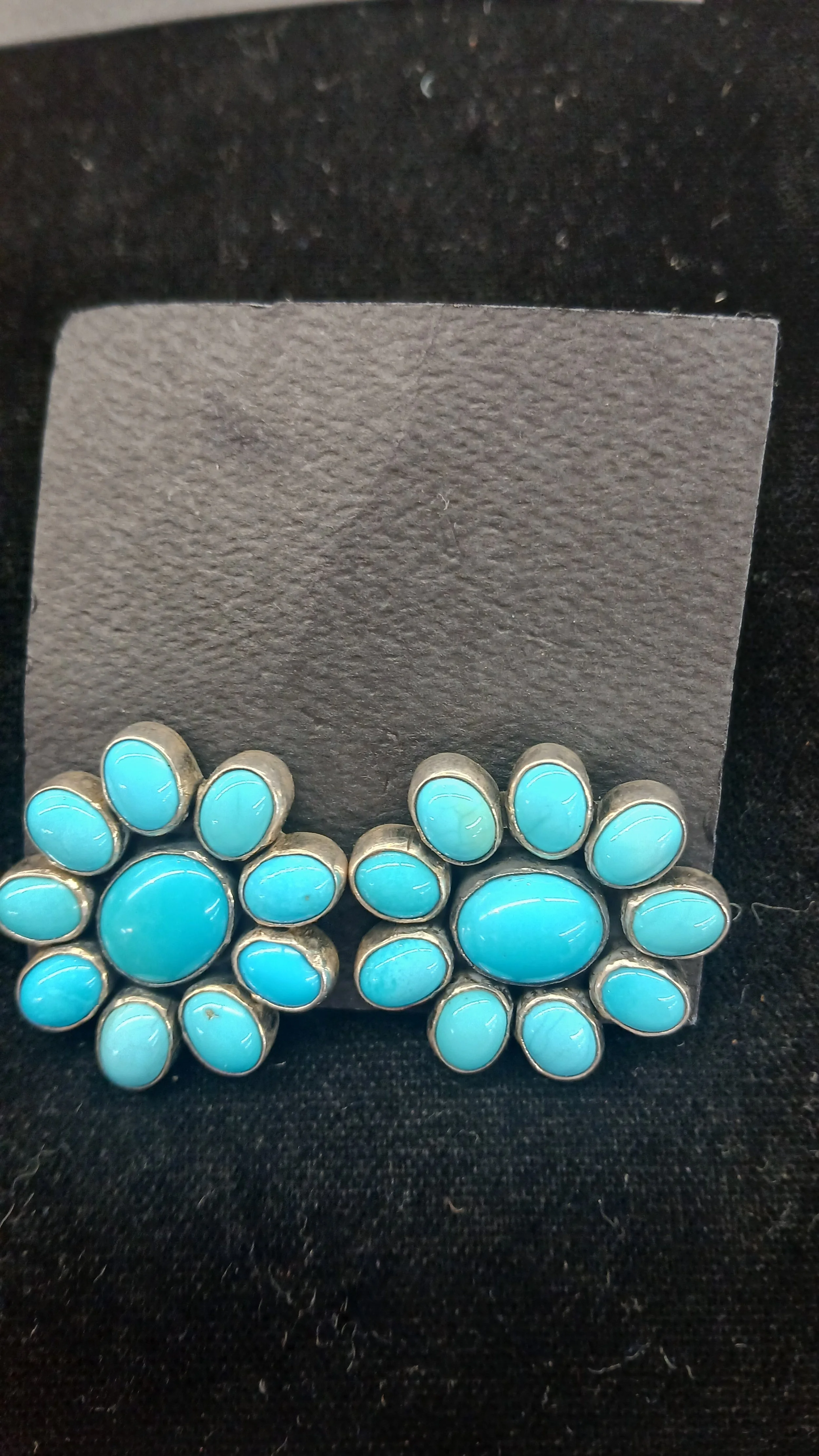 Cluster Turquise and Silver Earrings Studs