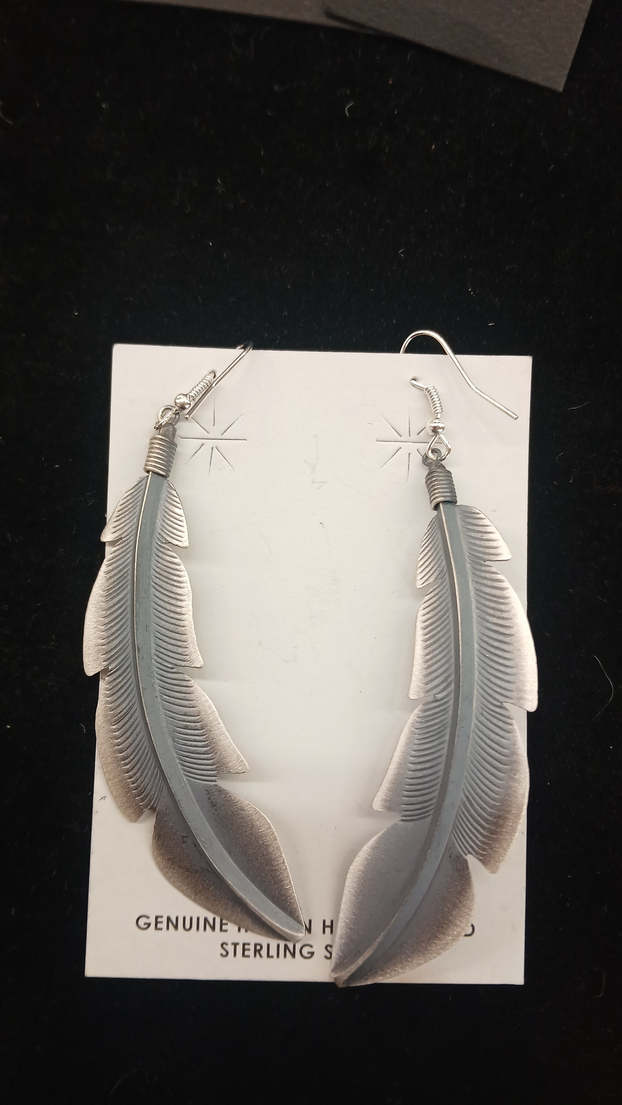 Sterling Silver Feather Dangle Earrings Navajo