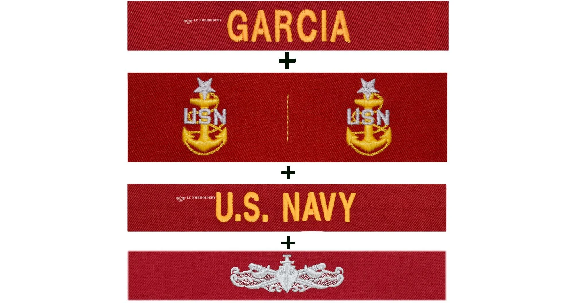 CUSTOM UNIFORM NAMETAPE, USN, COLLAR RANK & PRIMARY WARFARE- E7 TO O-6