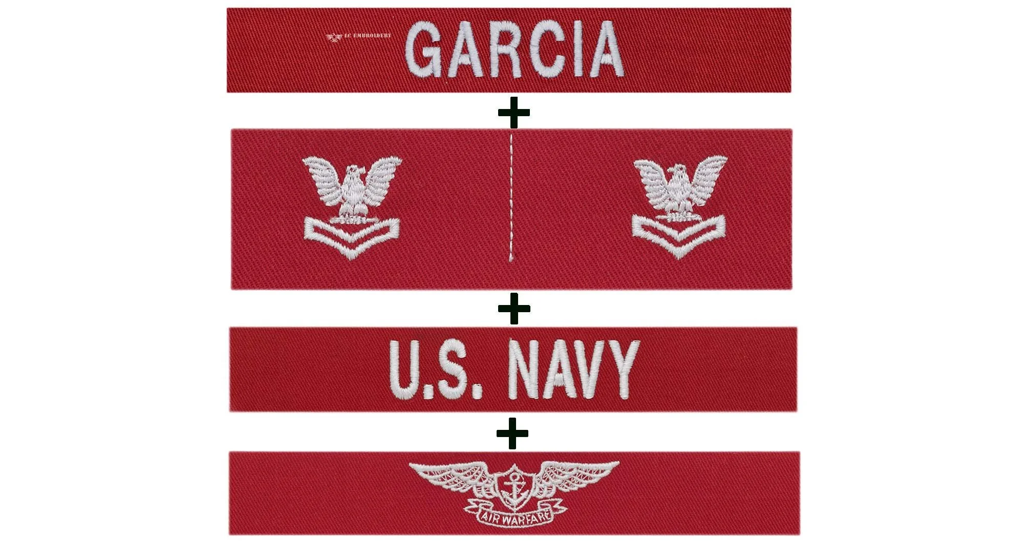 CUSTOM UNIFORM NAMETAPE, USN AND COLLAR RANK AND PRIMARY WARFARE - E4 TO E6