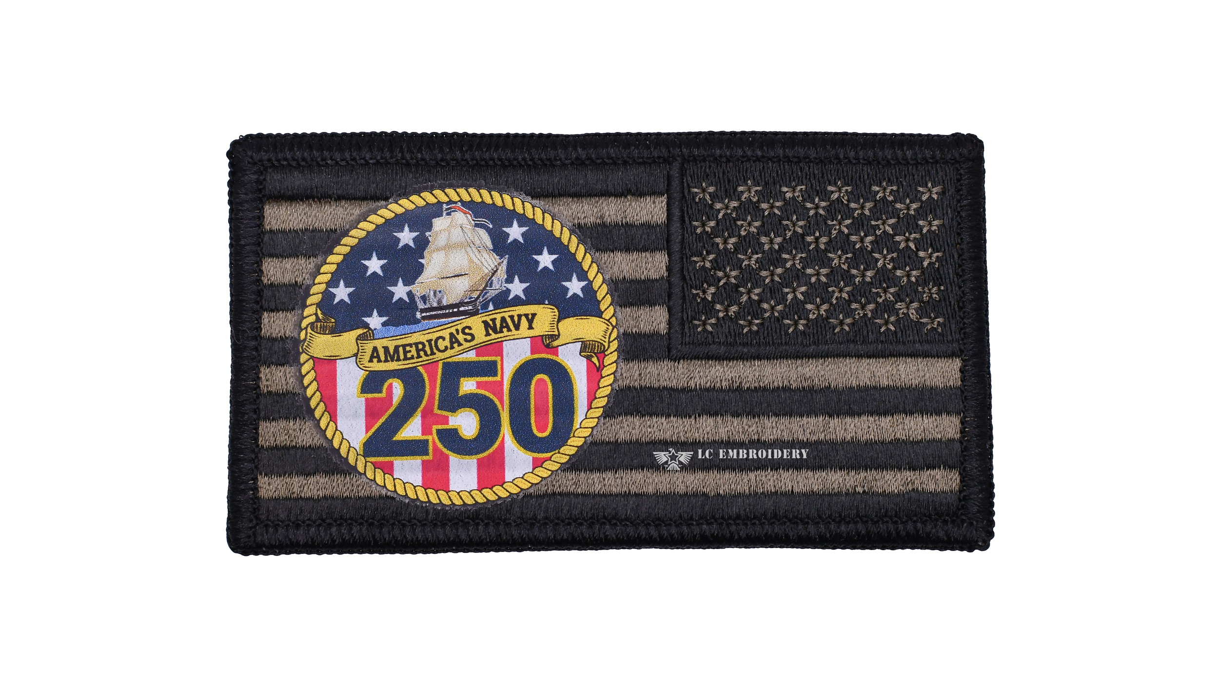 EMBROIDERY AMERICAN FLAG- AMERICA'S NAVY 250th ANNIVERSARY