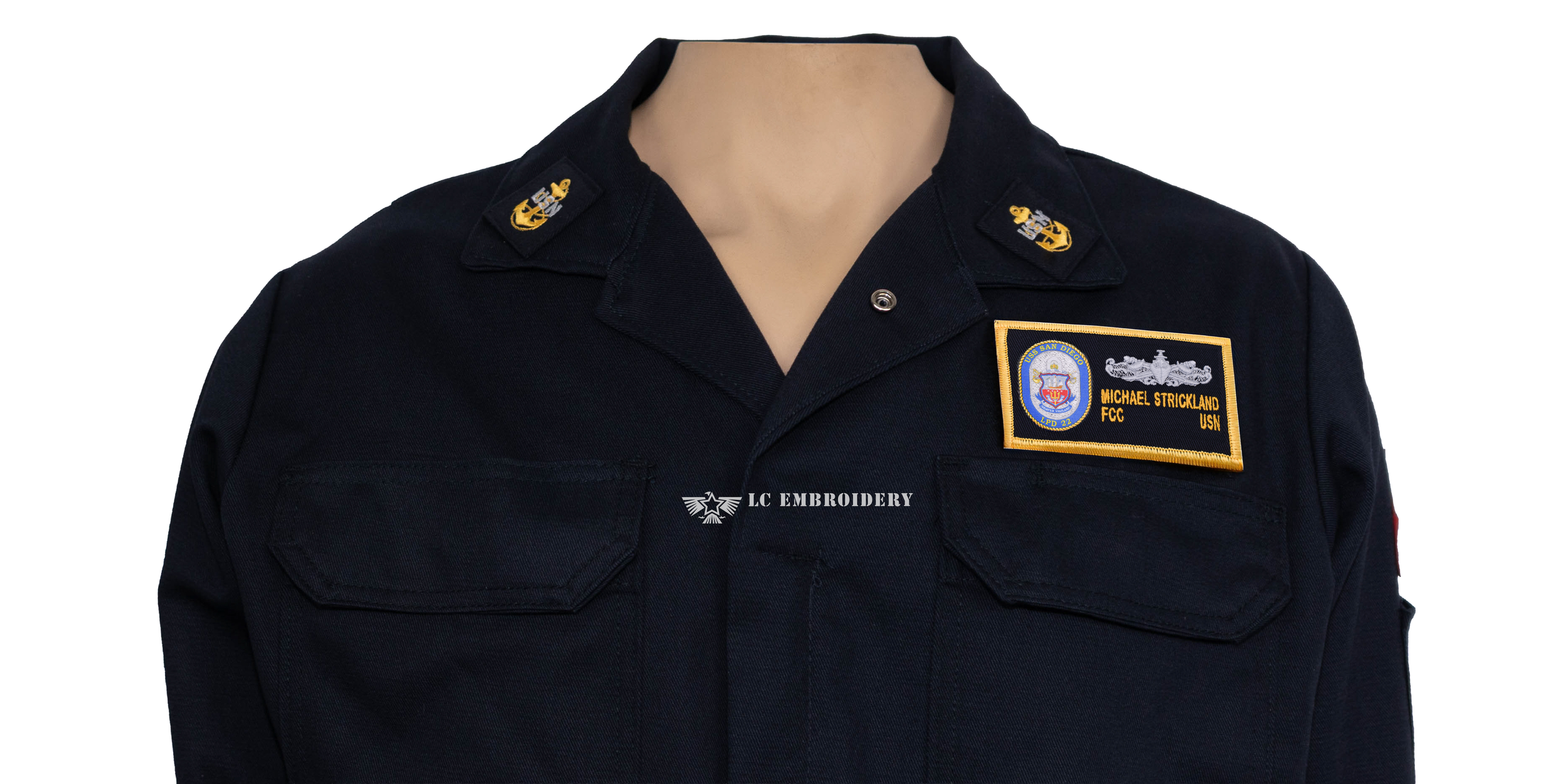 MEDIUM Navy Blue Bulwark Coverall- Collar Device 2 x 4 (Soft) Velcro