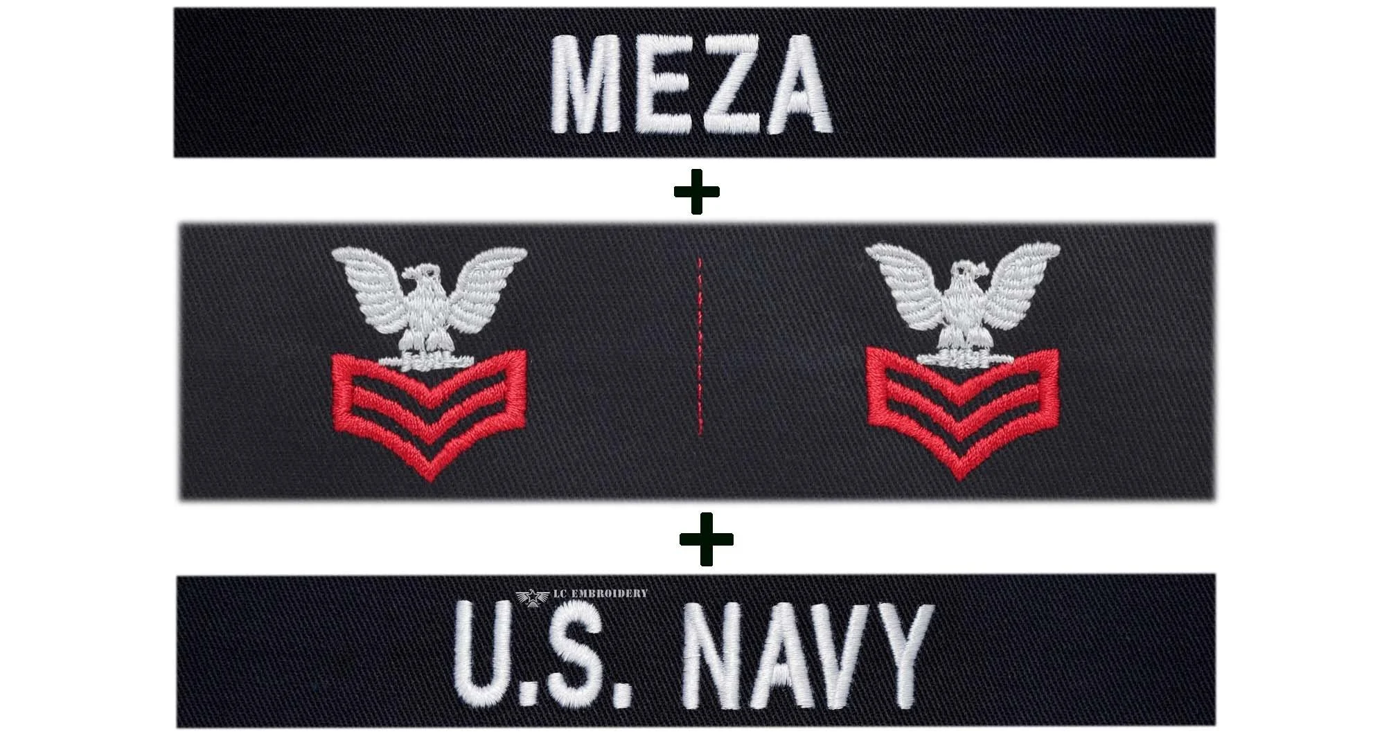 CUSTOM UNIFORM NAMETAPE, USN AND COLLAR RANK- E4 TO E6