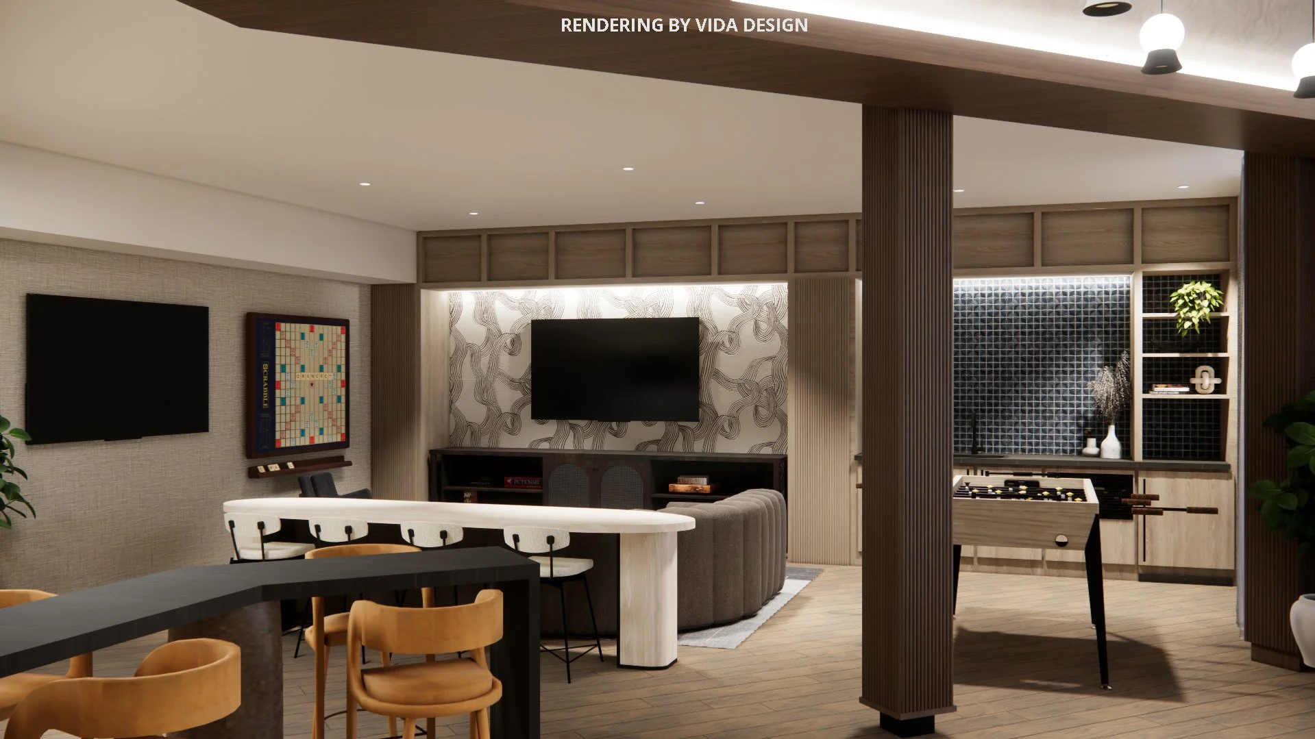 Apartment Amenity Renovation Game Room Bar and Gaming Area