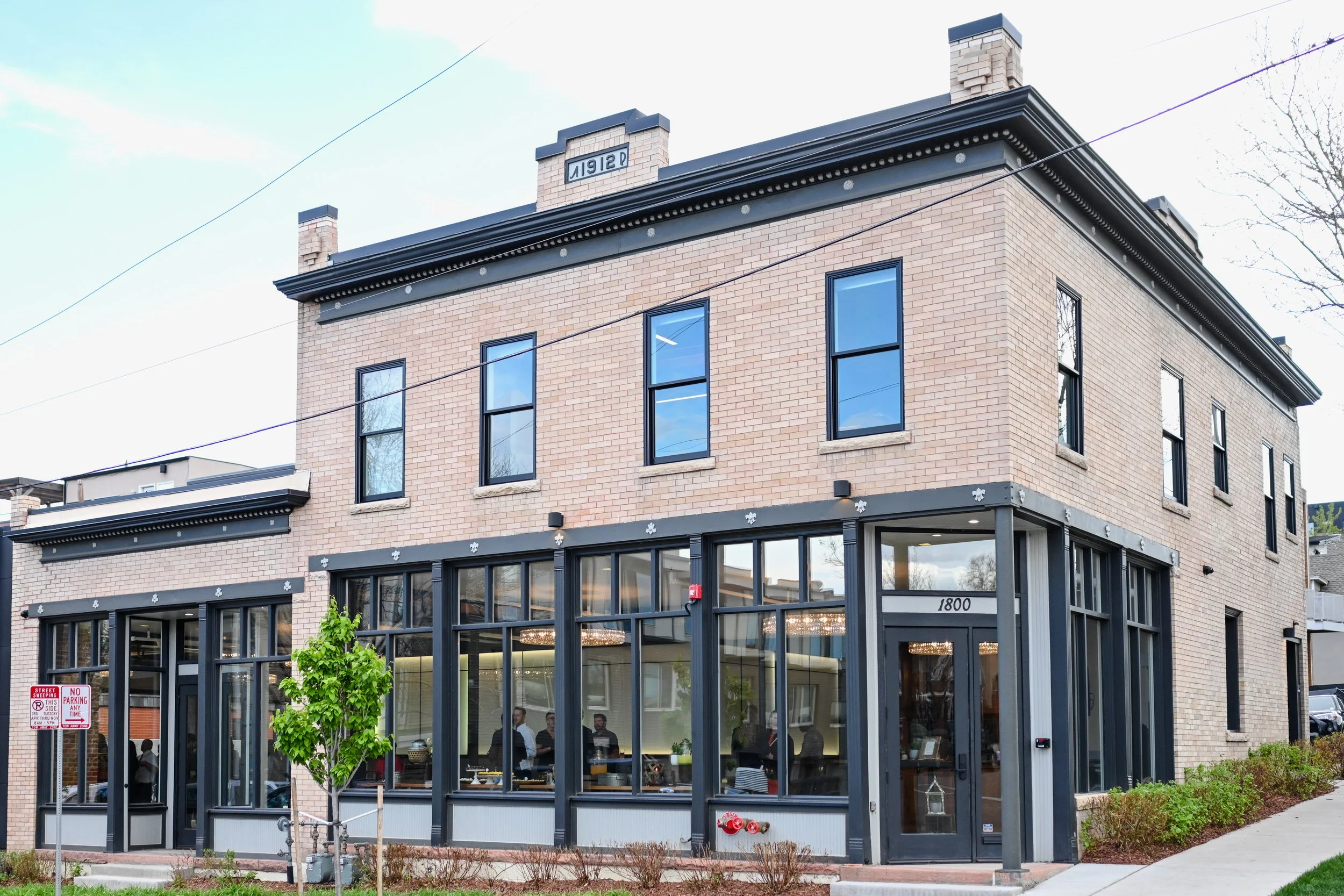 Outside of a Denver restaurant that also doubles as a modern wedding day venue