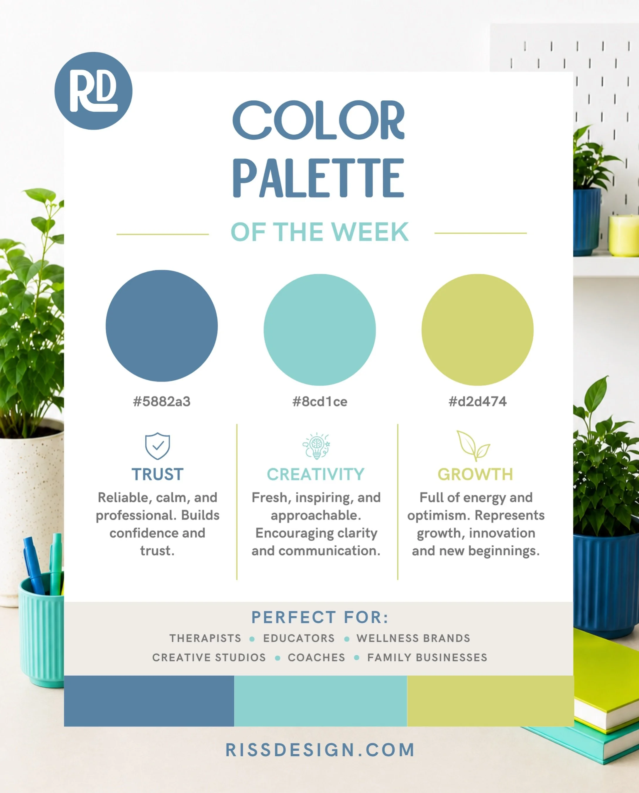 Starting a new series: Color Palette of the Week! ✨

Every Thursday I&rsquo;ll be sharing color combinations, what they communicate, and the types of brands they work well for.

Which colors should I feature next? 🎨

#WebsiteDesigner #BrandDesigner 