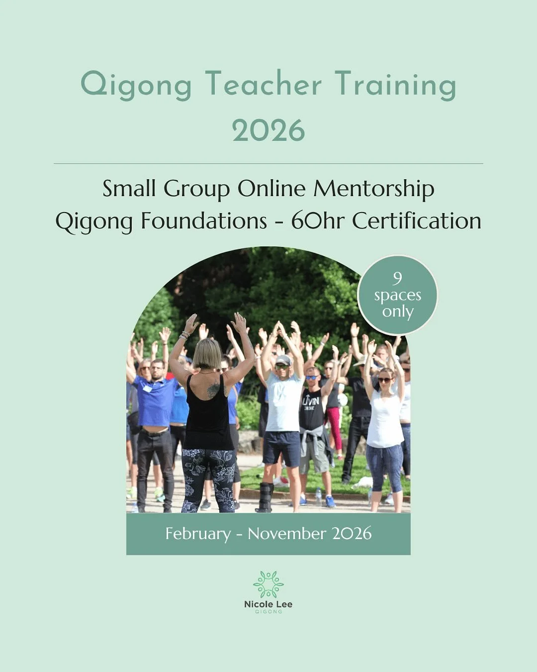 Qigong Teacher Training Online 2026 &mdash; applications now open.

If you&rsquo;re feeling the call to share this practice with others, and you understand that real teaching begins with strong foundations &mdash; the Qigong Teacher Training Small Gr