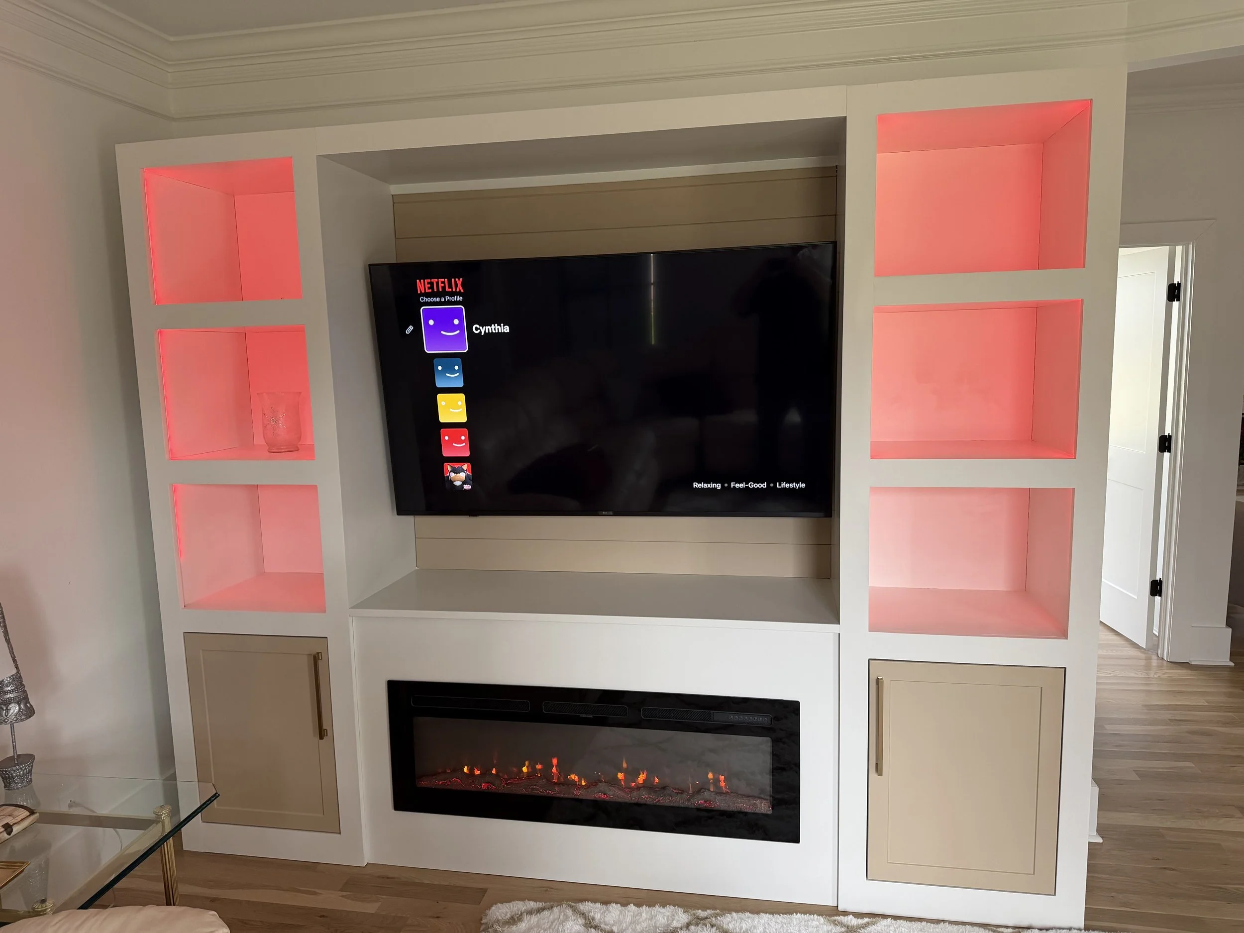 Entertainment center with Multi color LED lighting!